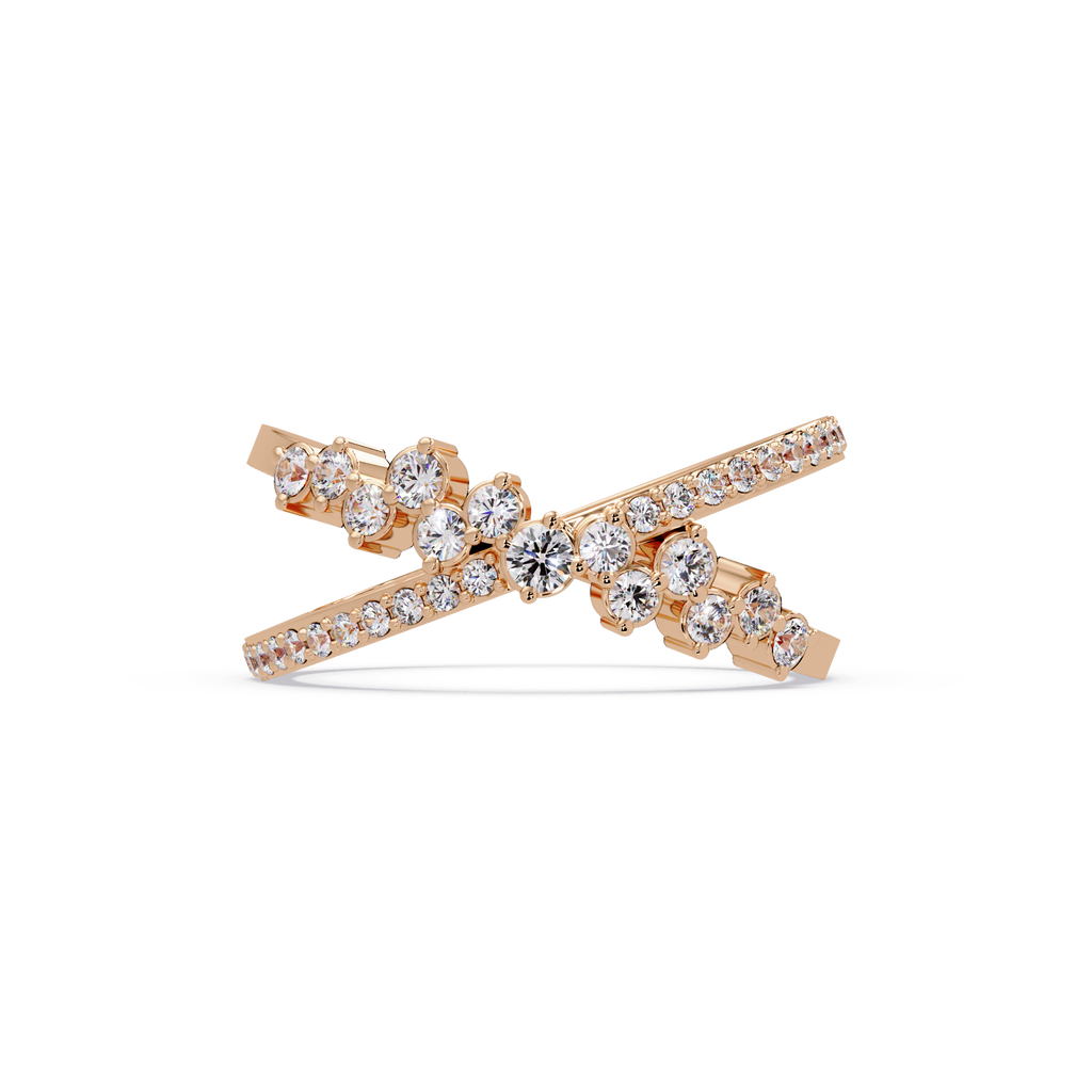Round Cut Graduated Diamond Criss Cross X Ring