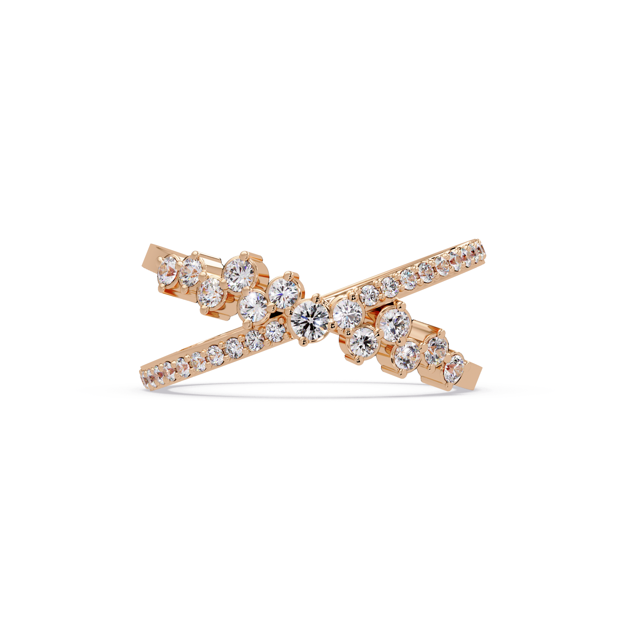 Round Cut Graduated Diamond Criss Cross X Ring