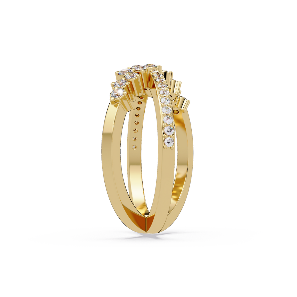 Round Cut Graduated Diamond Criss Cross X Ring