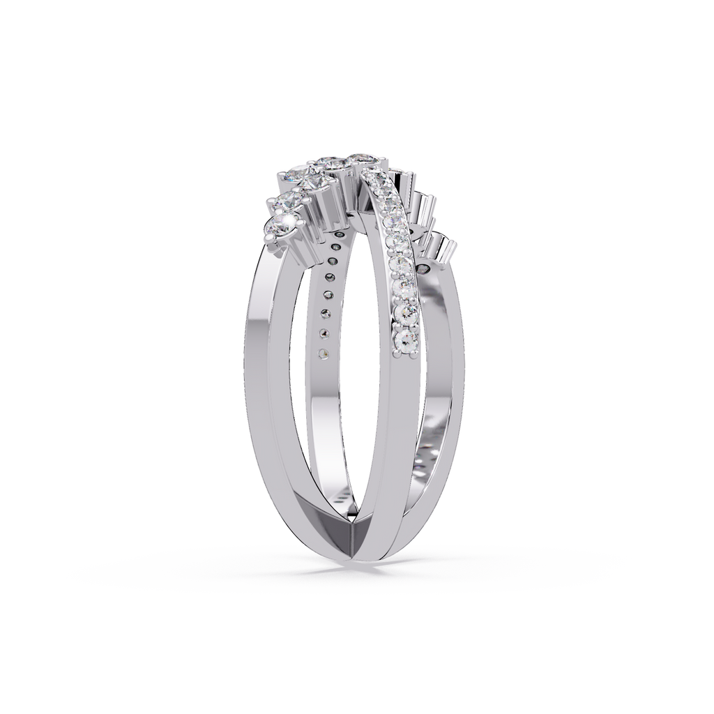 Round Cut Graduated Diamond Criss Cross X Ring