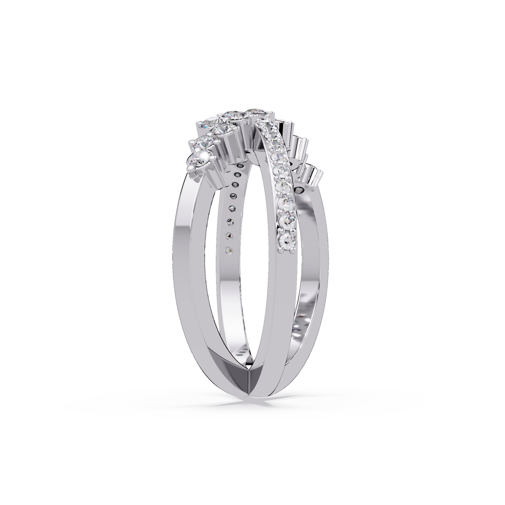 Round Cut Graduated Diamond Criss Cross X Ring
