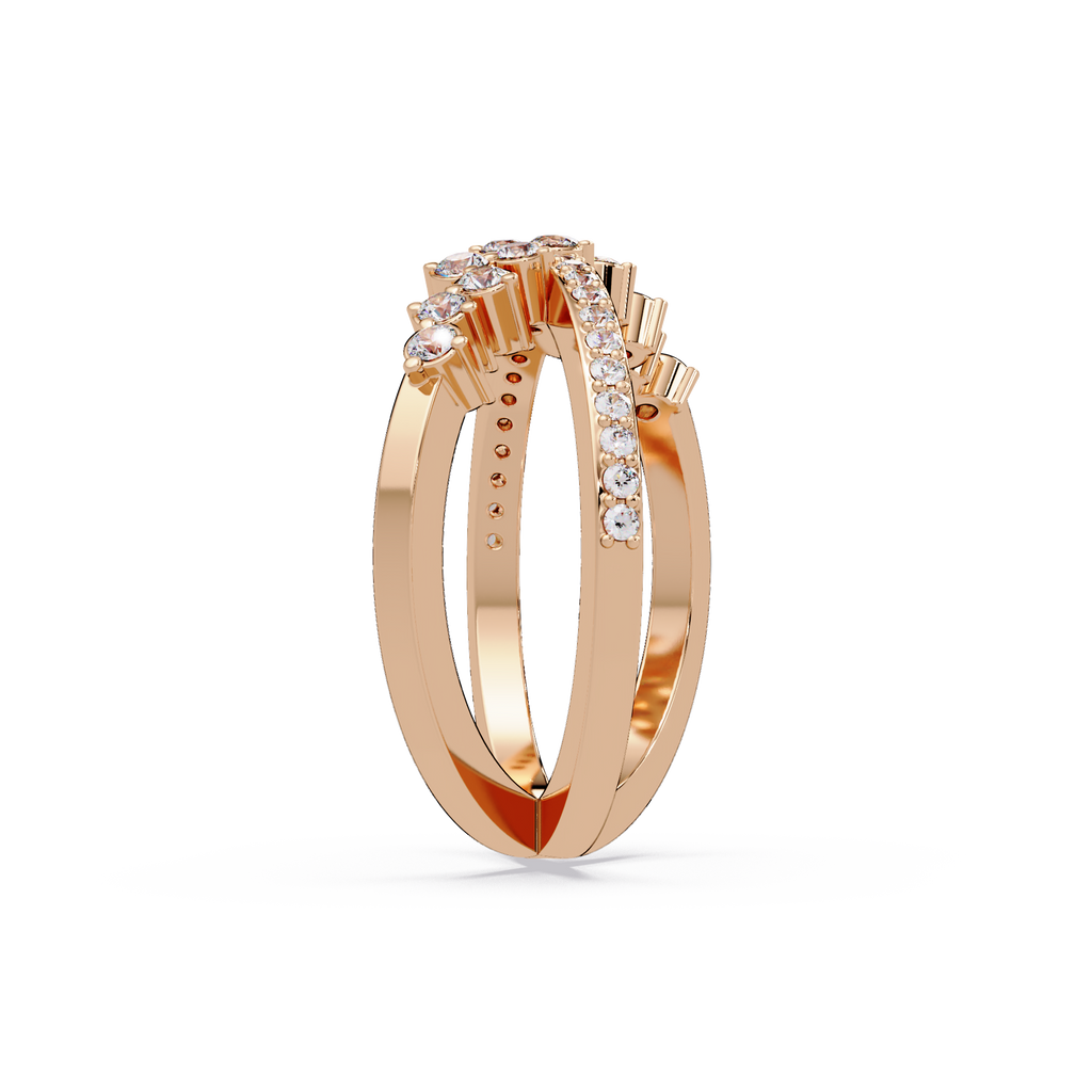 Round Cut Graduated Diamond Criss Cross X Ring