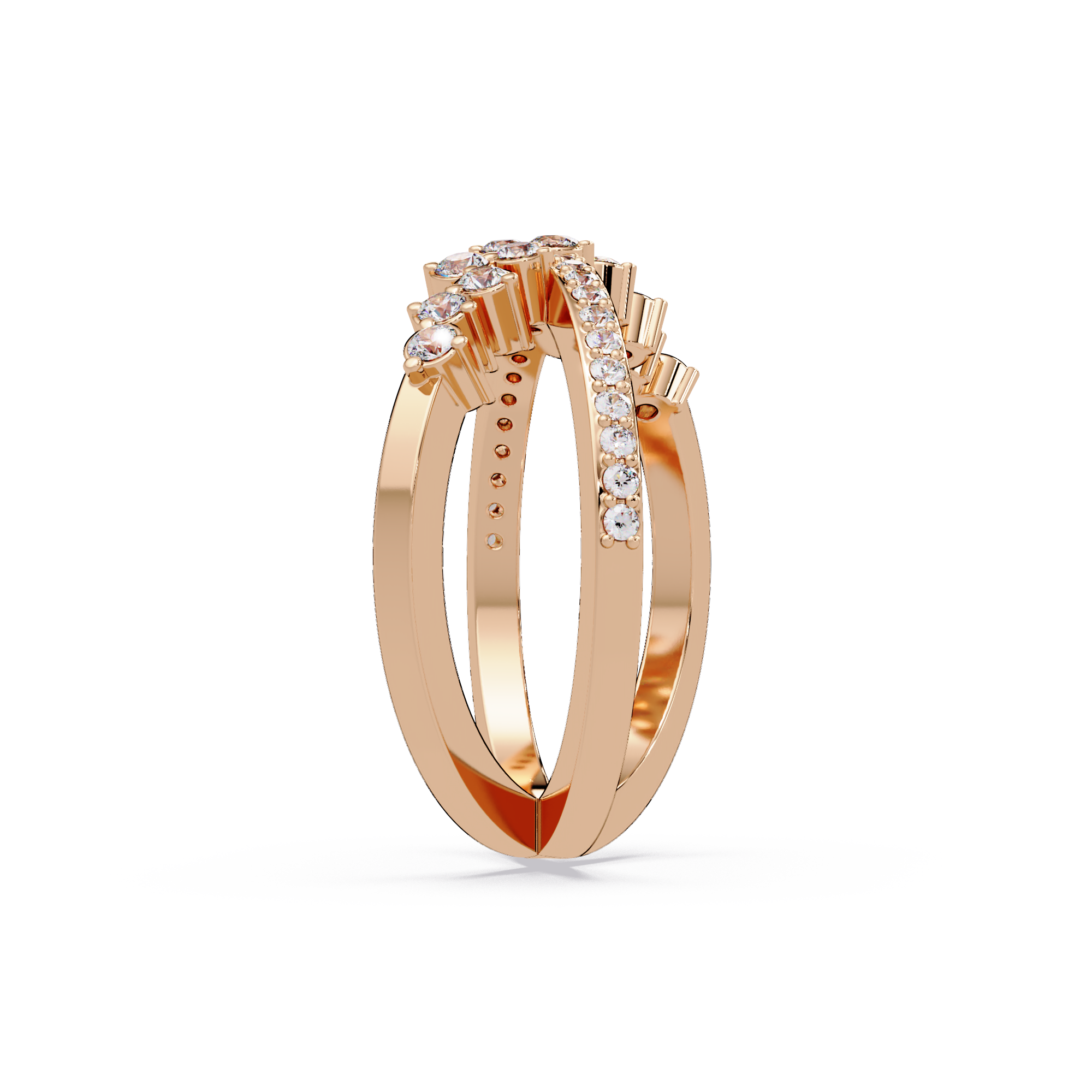 Round Cut Graduated Diamond Criss Cross X Ring
