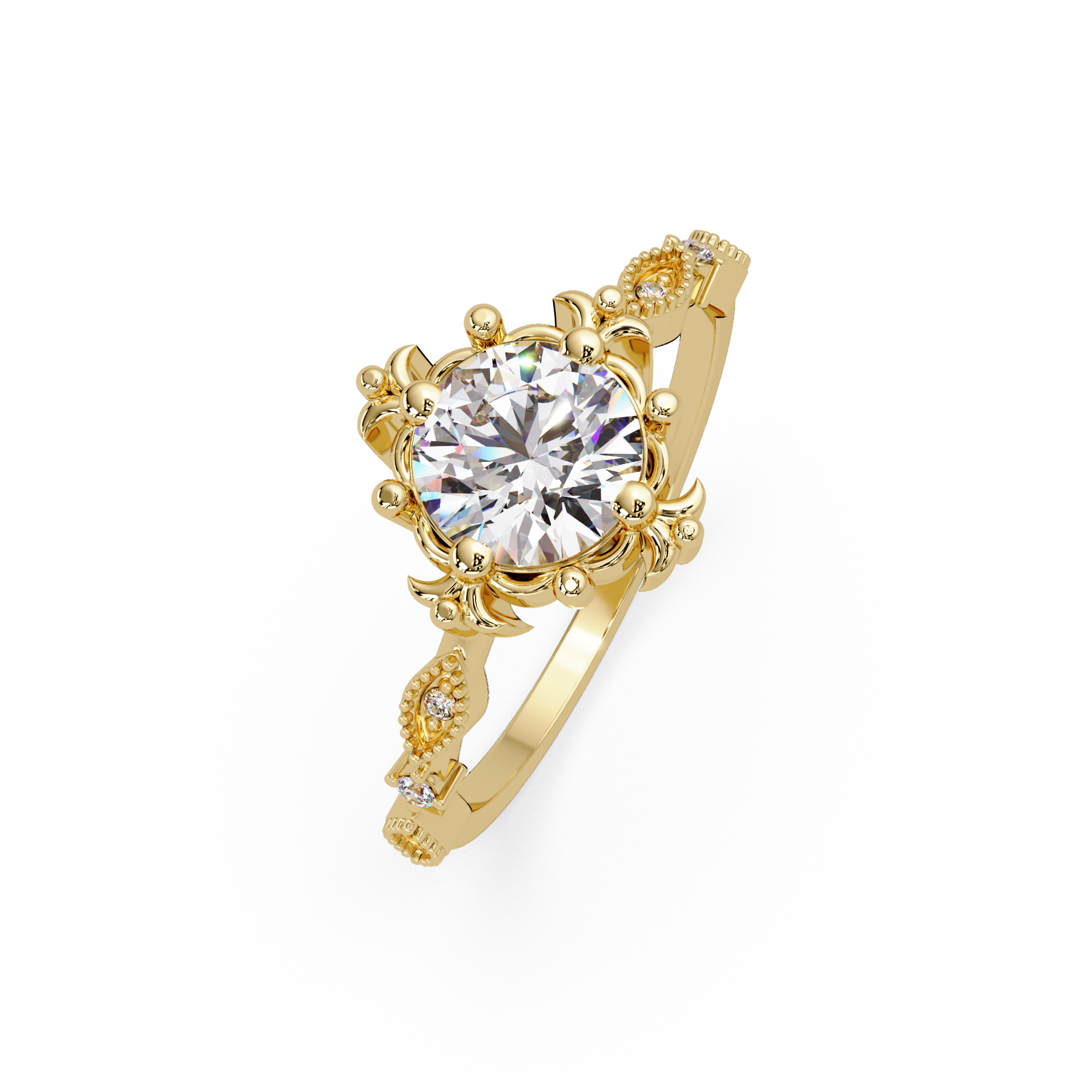 Vintage Round Cut Diamond Filigree Halo Engagement Ring