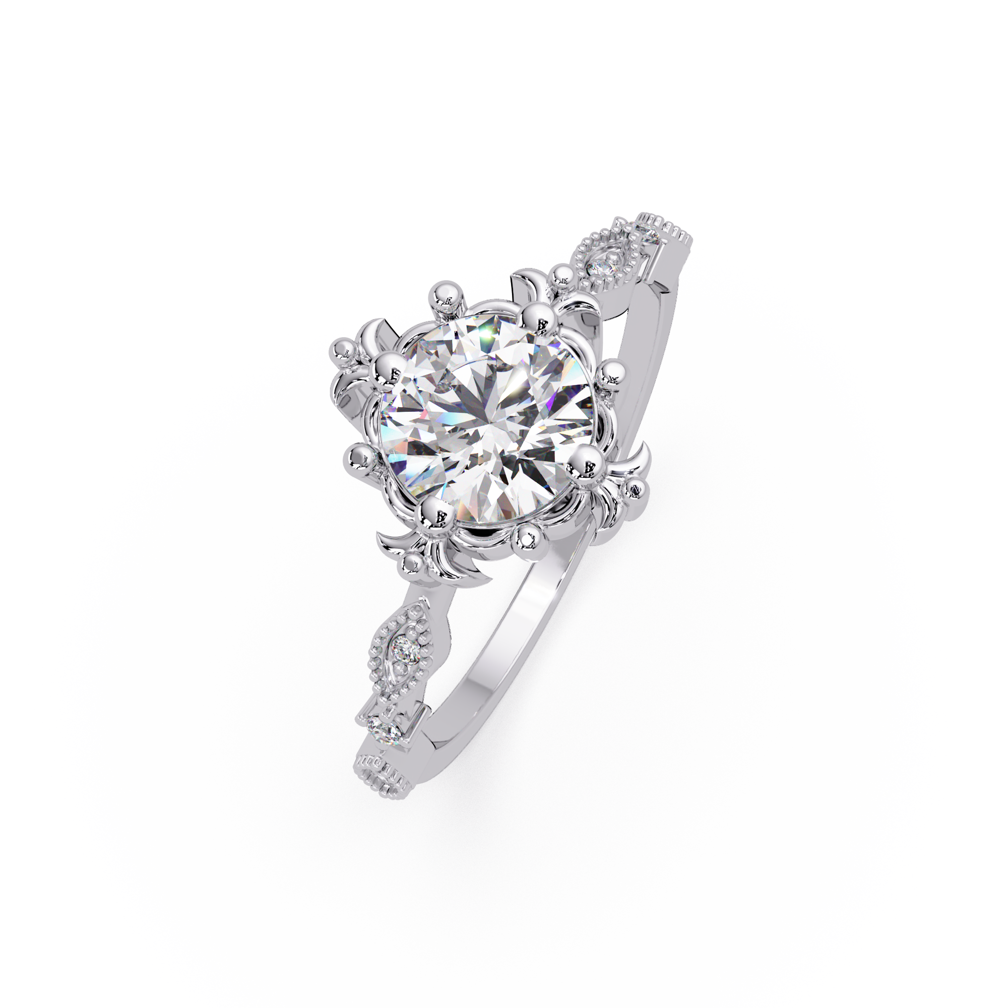 Vintage Round Cut Diamond Filigree Halo Engagement Ring
