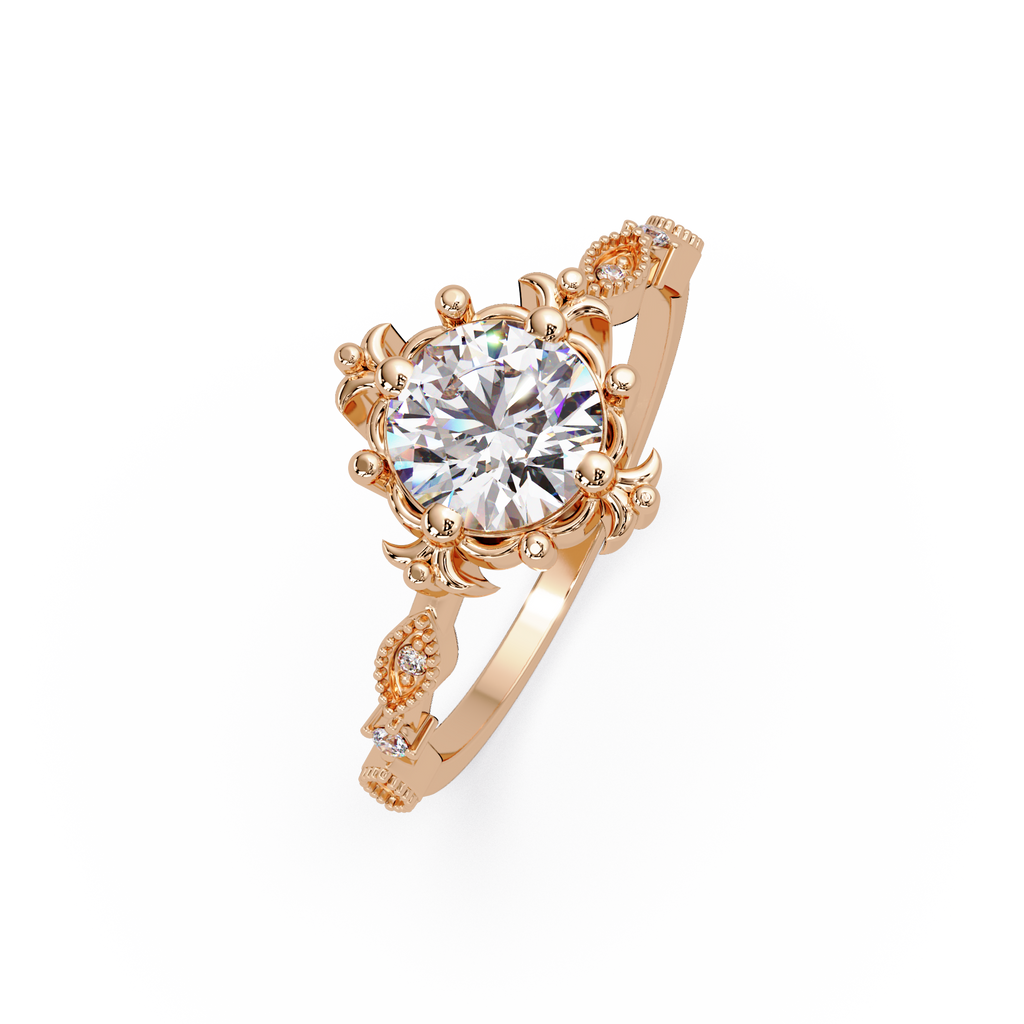Vintage Round Cut Diamond Filigree Halo Engagement Ring