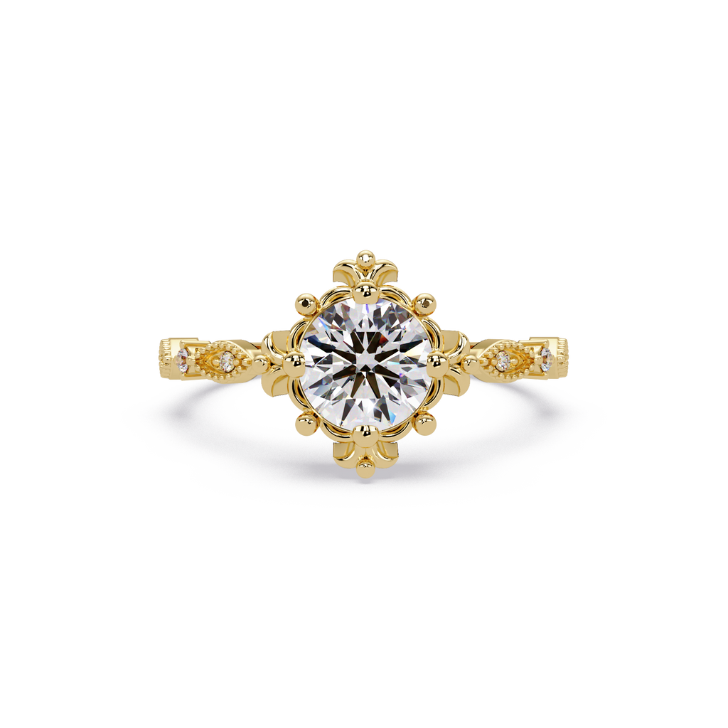 Vintage Round Cut Diamond Filigree Halo Engagement Ring