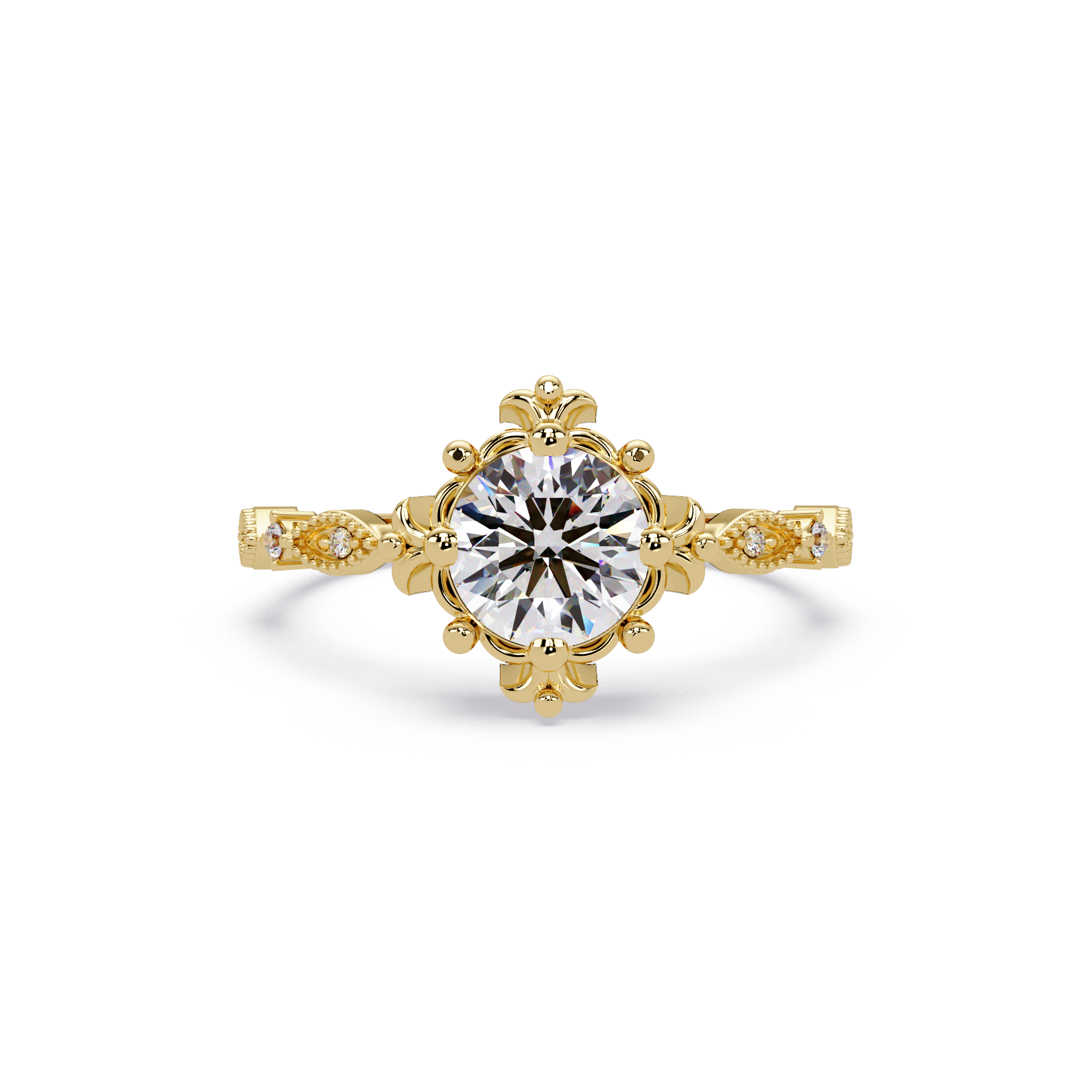 Vintage Round Cut Diamond Filigree Halo Engagement Ring