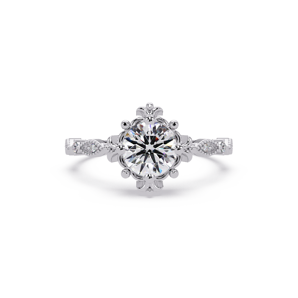 Vintage Round Cut Diamond Filigree Halo Engagement Ring