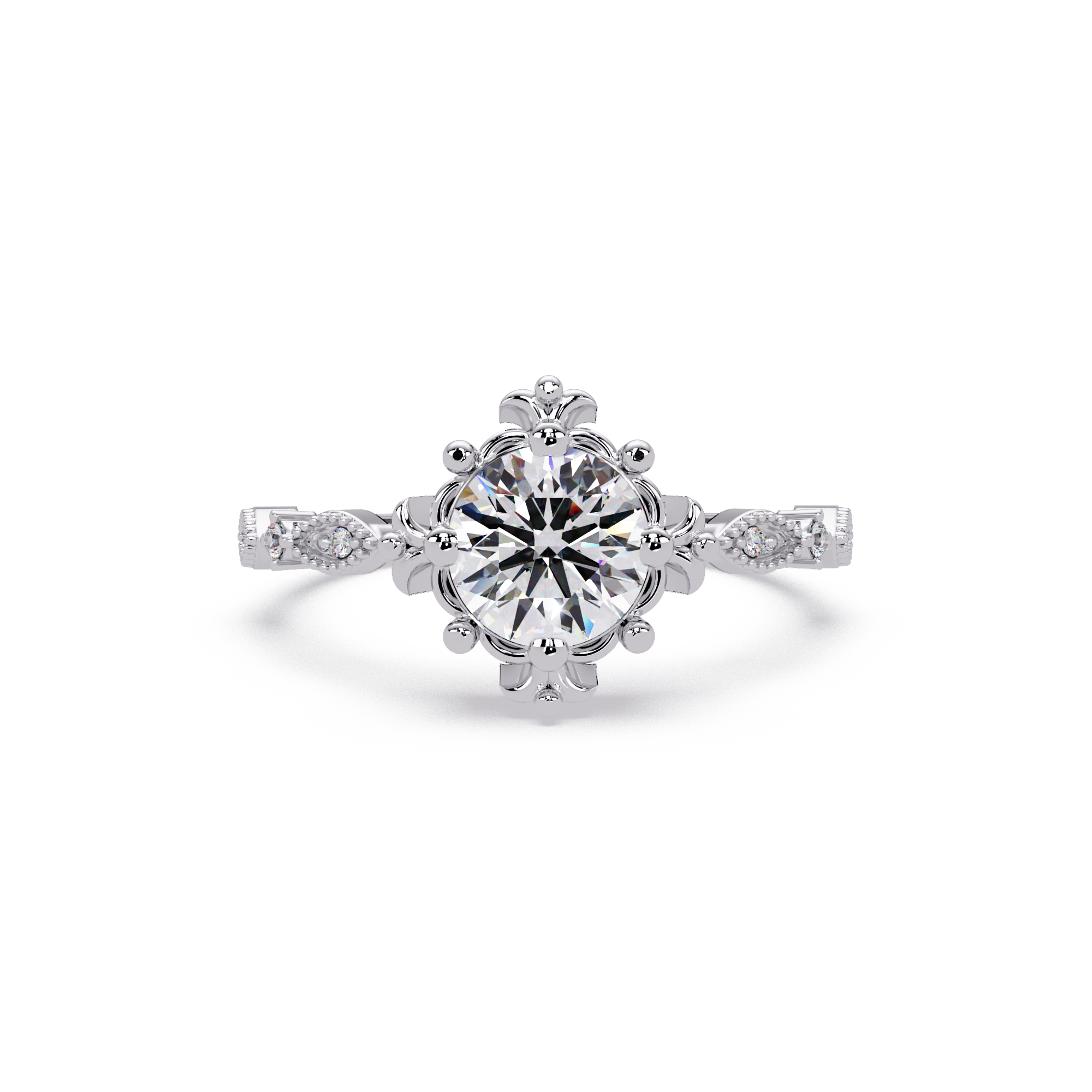 Vintage Round Cut Diamond Filigree Halo Engagement Ring