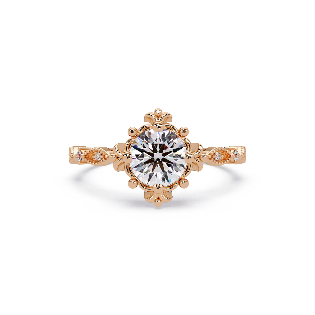 Vintage Round Cut Diamond Filigree Halo Engagement Ring