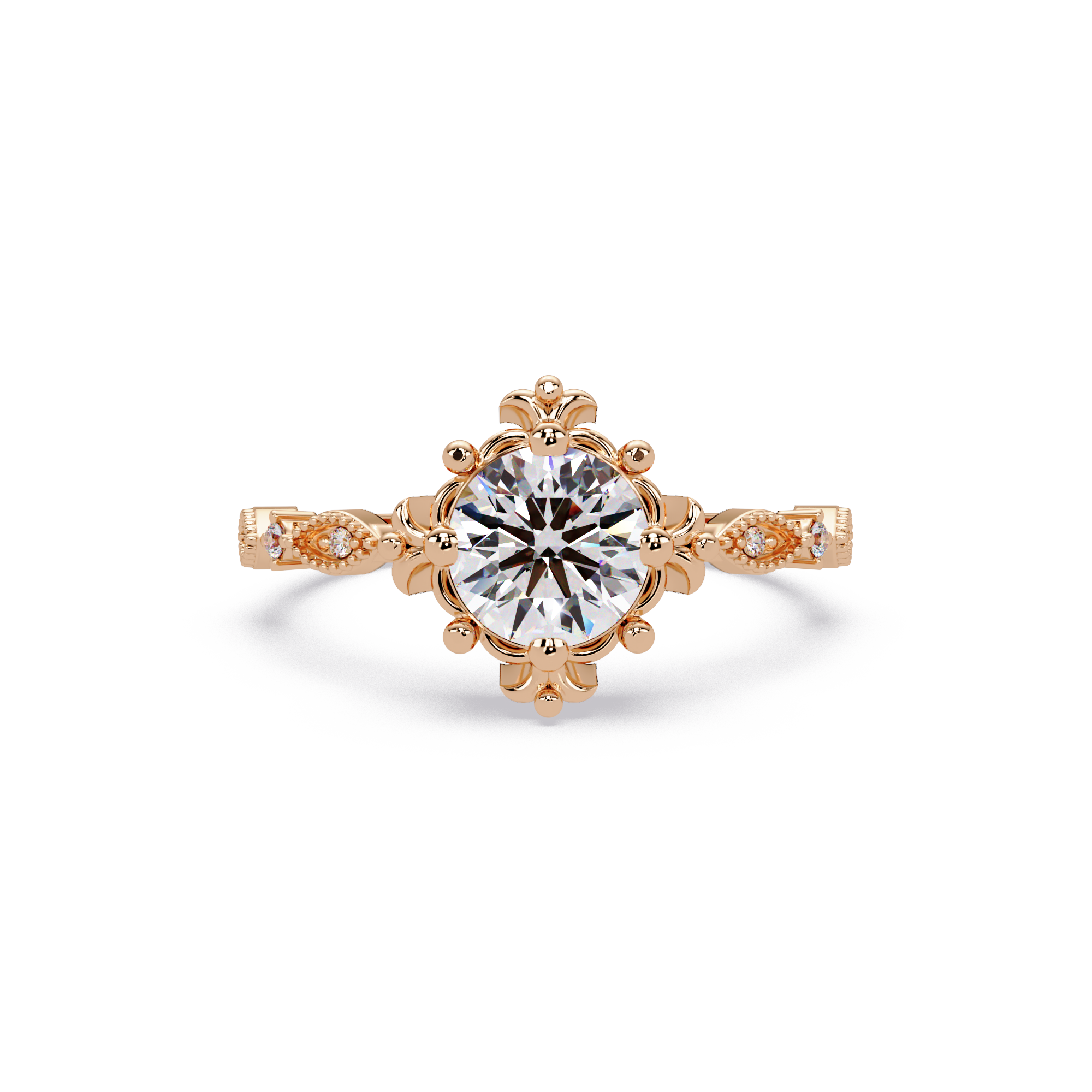 Vintage Round Cut Diamond Filigree Halo Engagement Ring