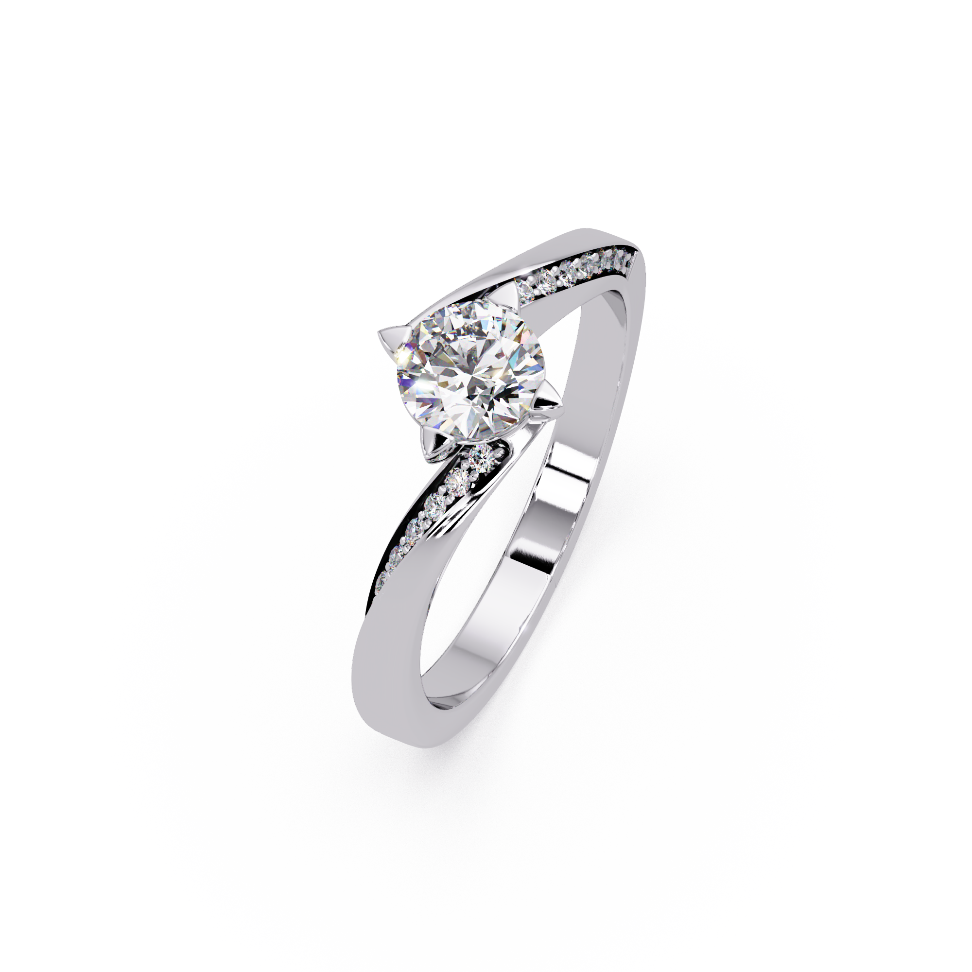 Round Cut Diamond Bypass Engagement Ring