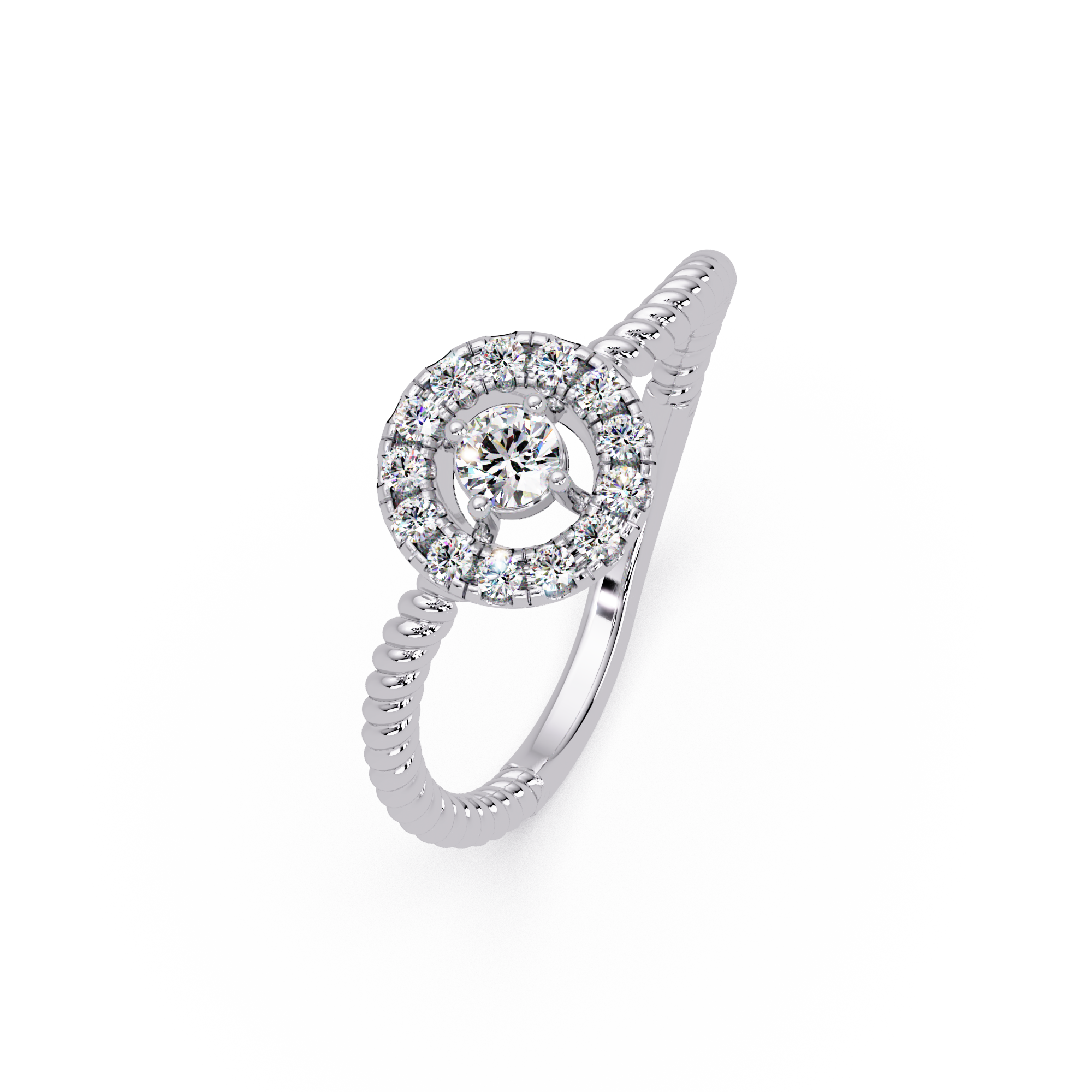 Vintage Twisted Rope Openwork Round Cut Diamond Halo Ring