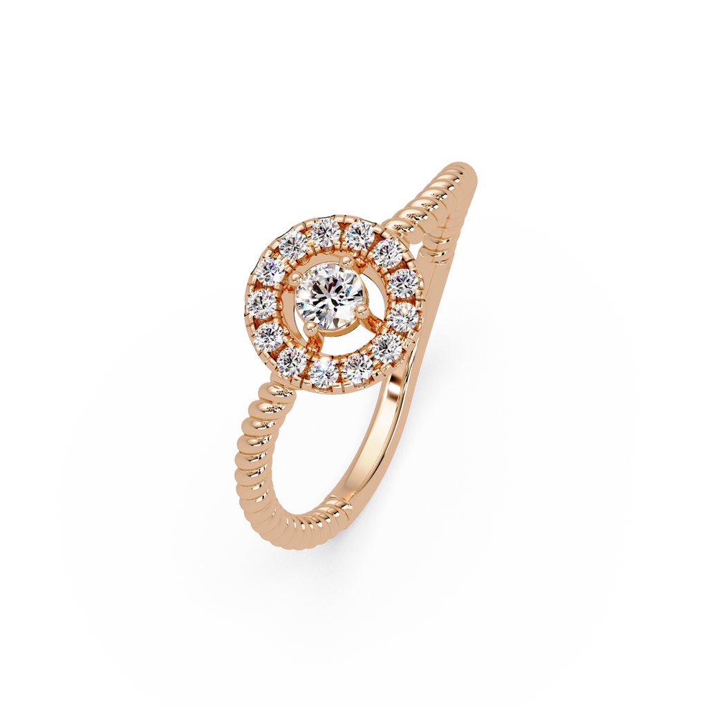 Vintage Twisted Rope Openwork Round Cut Diamond Halo Ring