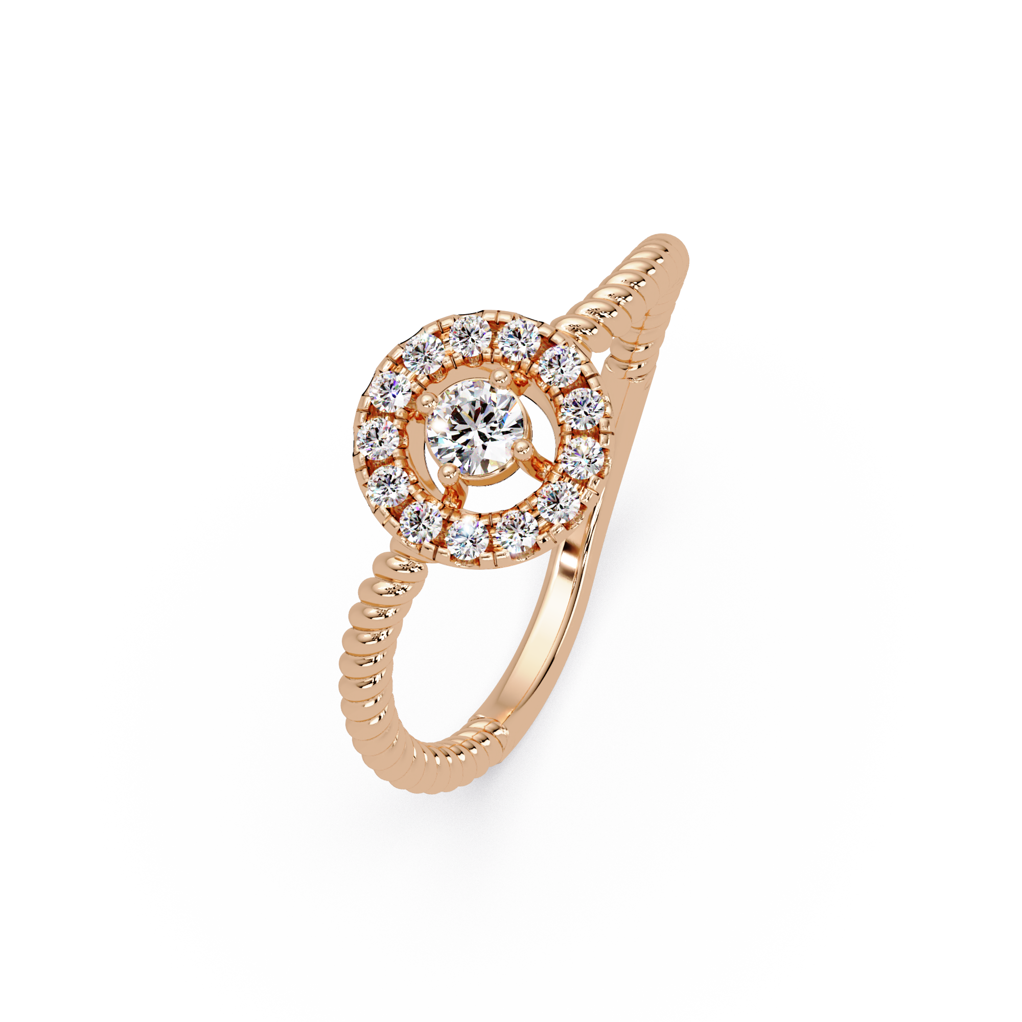 Vintage Twisted Rope Openwork Round Cut Diamond Halo Ring