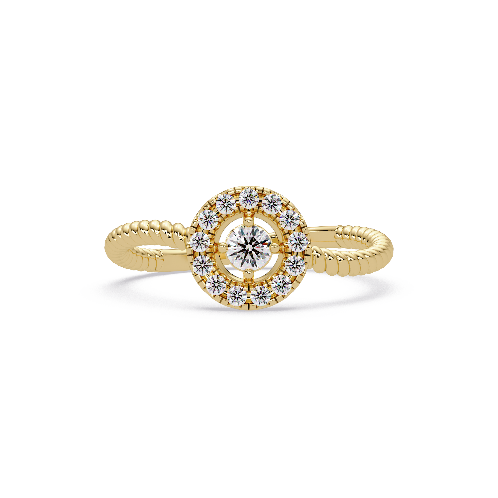 Vintage Twisted Rope Openwork Round Cut Diamond Halo Ring
