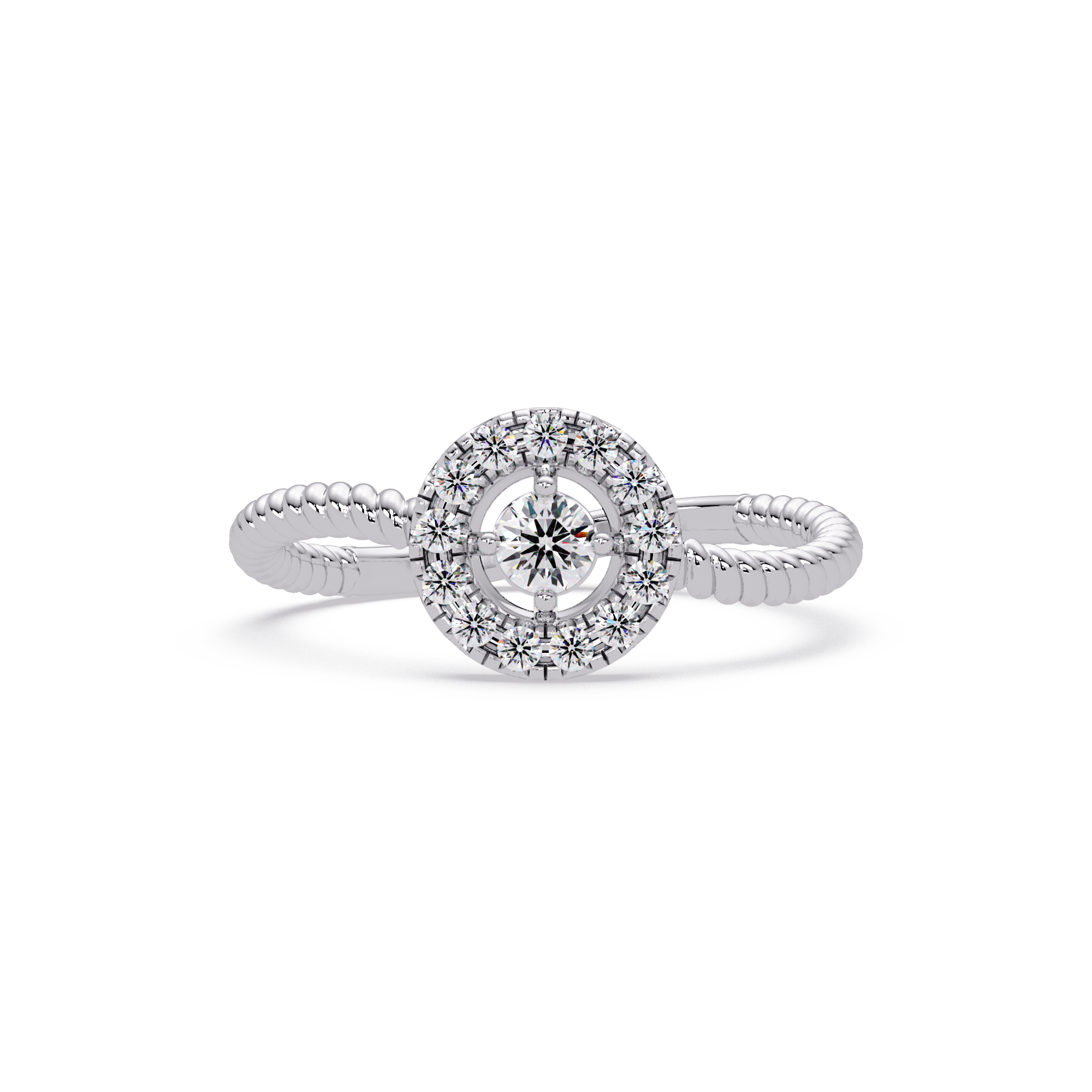 Vintage Twisted Rope Openwork Round Cut Diamond Halo Ring