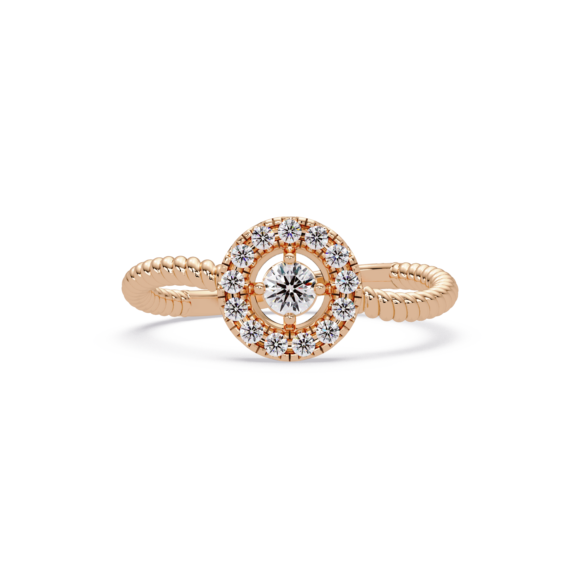 Vintage Twisted Rope Openwork Round Cut Diamond Halo Ring