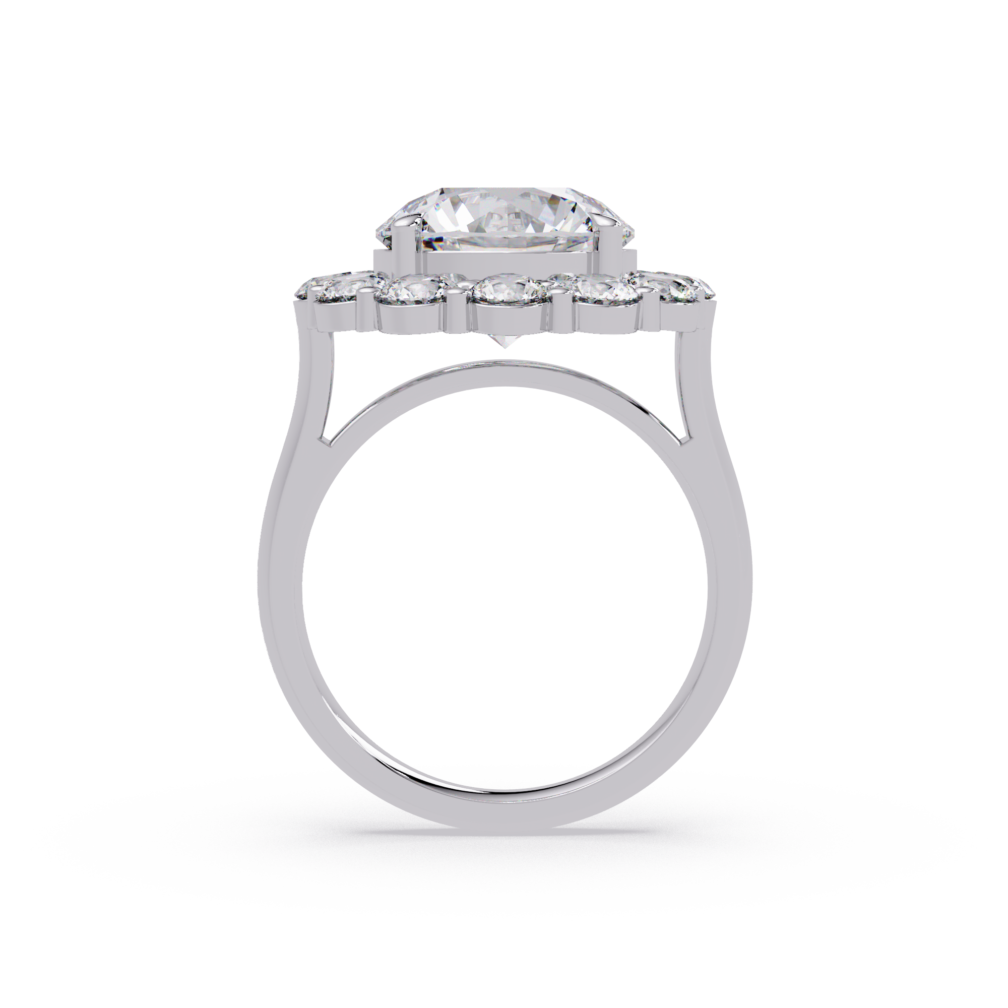 Scalloped Floral Halo Round Cut Diamond Ring
