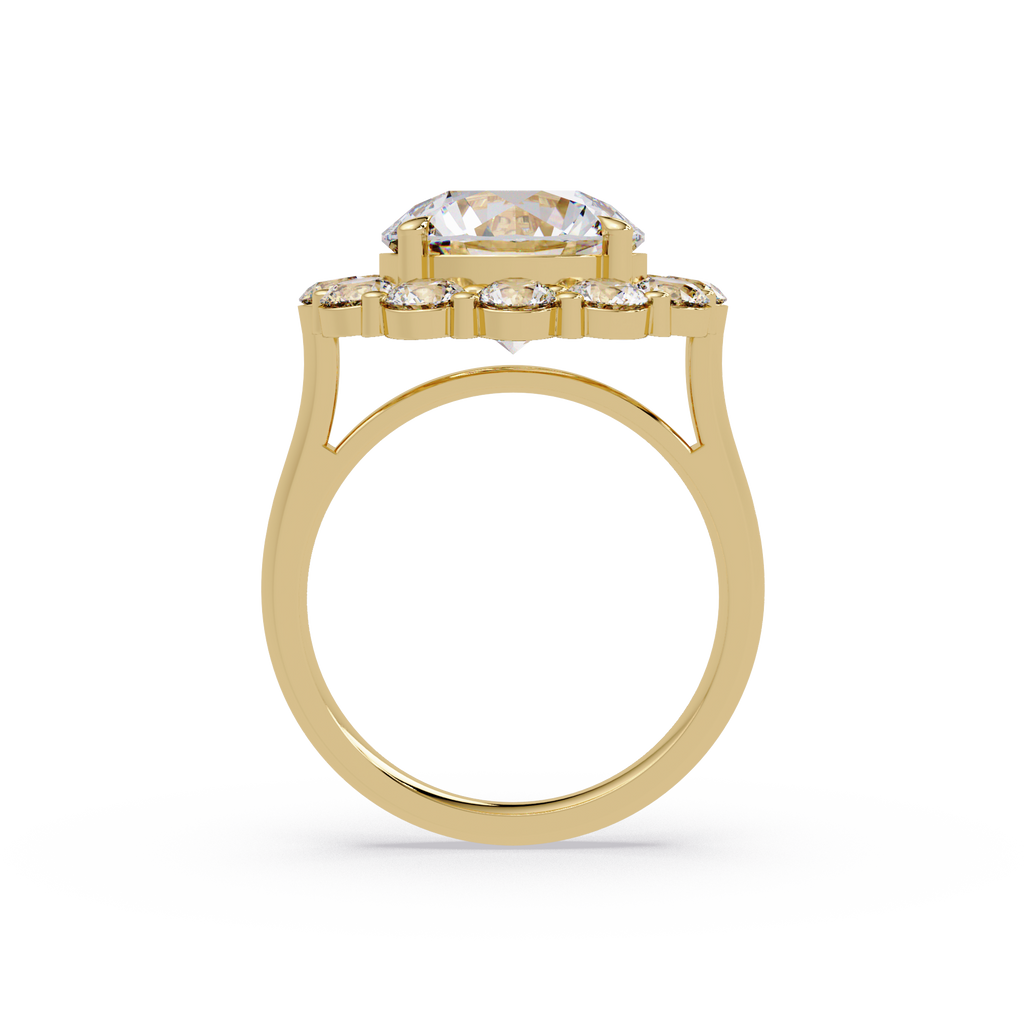 Scalloped Floral Halo Round Cut Diamond Ring