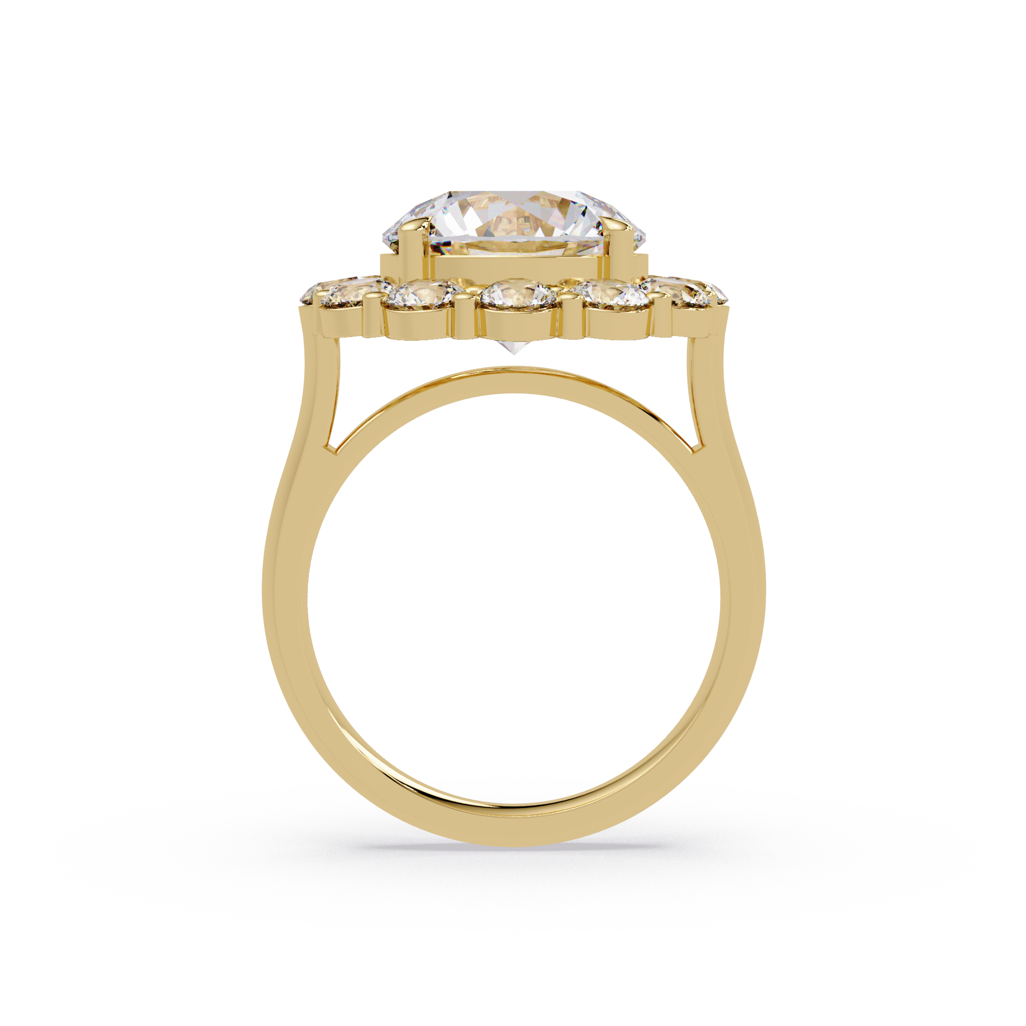 Scalloped Floral Halo Round Cut Diamond Ring