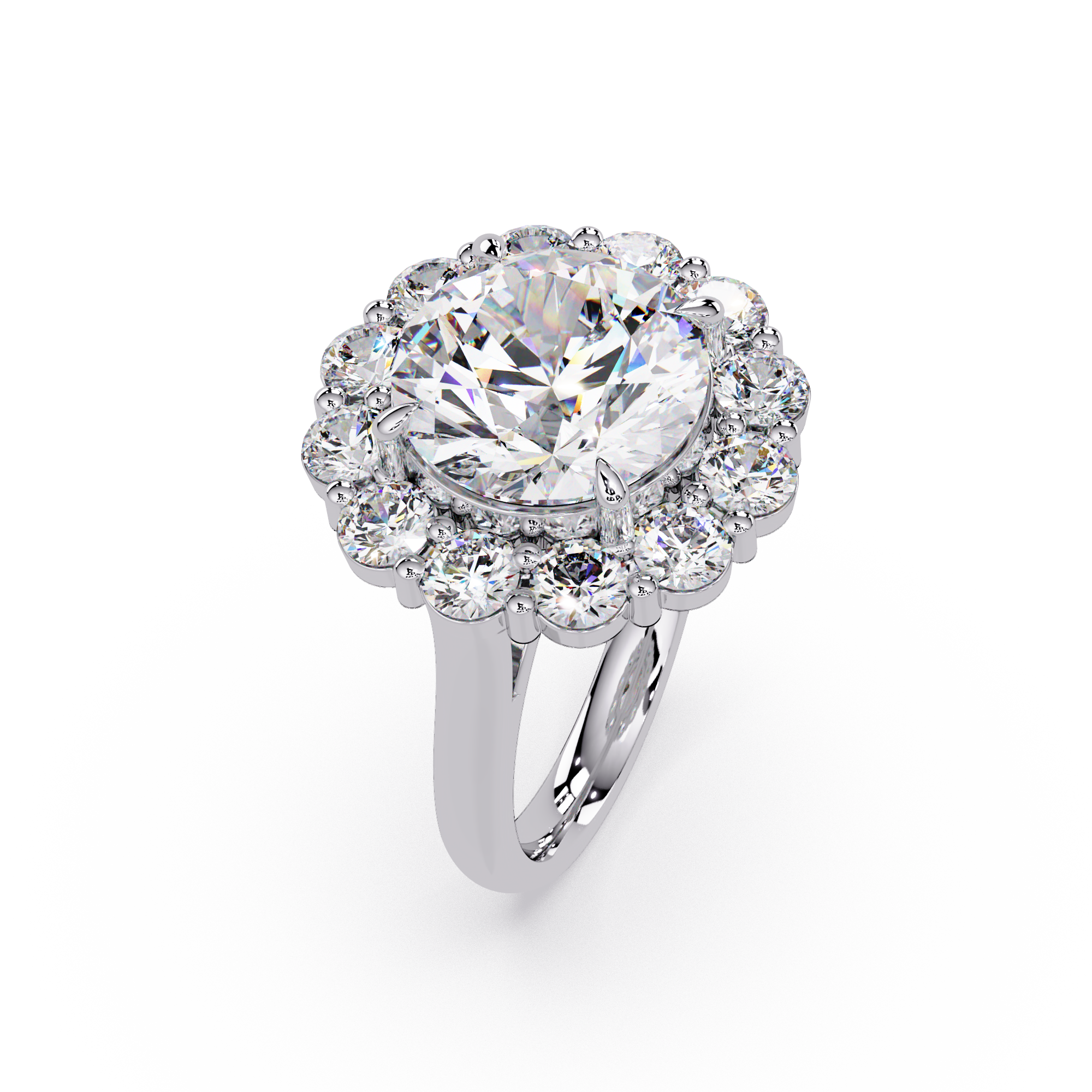 Scalloped Floral Halo Round Cut Diamond Ring