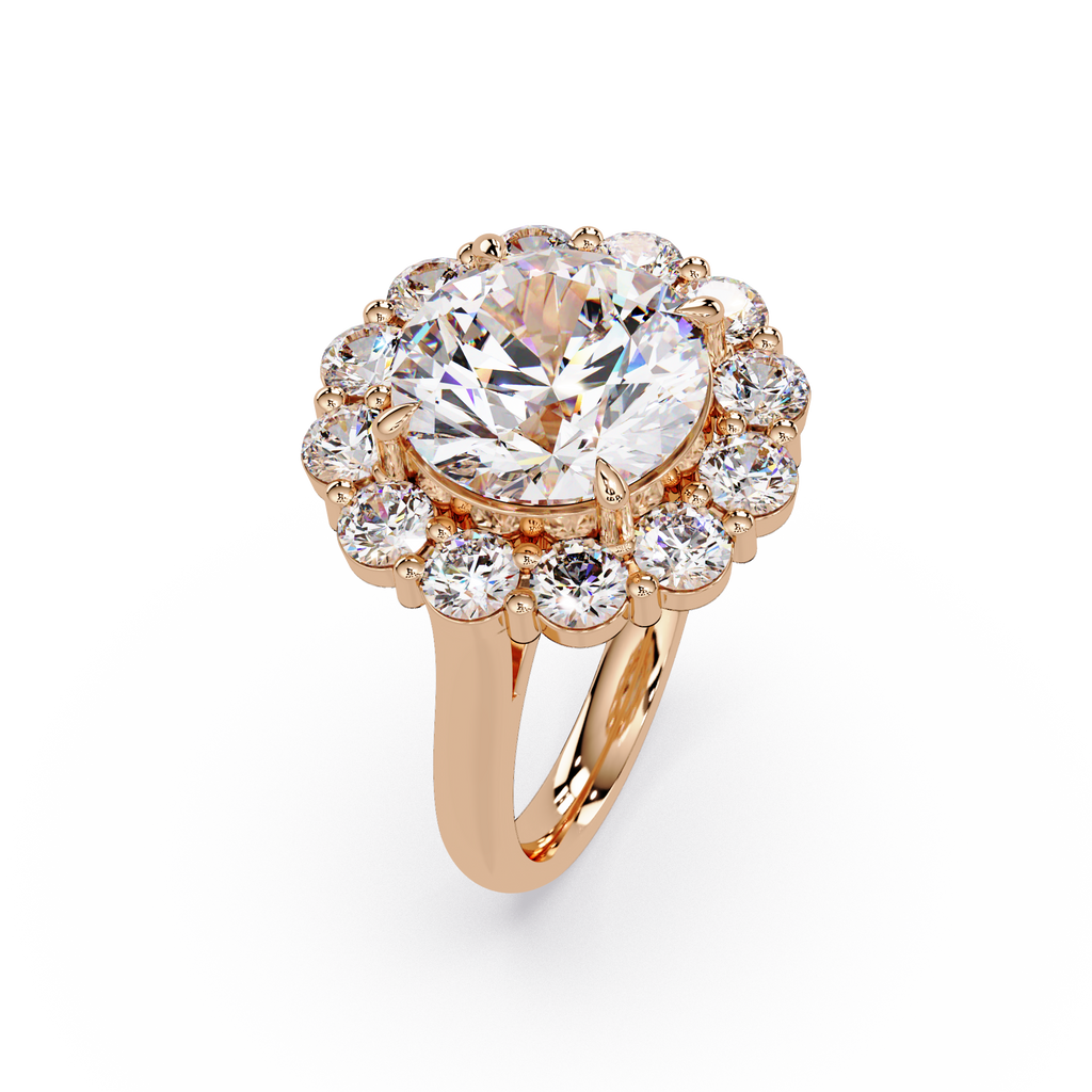 Scalloped Floral Halo Round Cut Diamond Ring