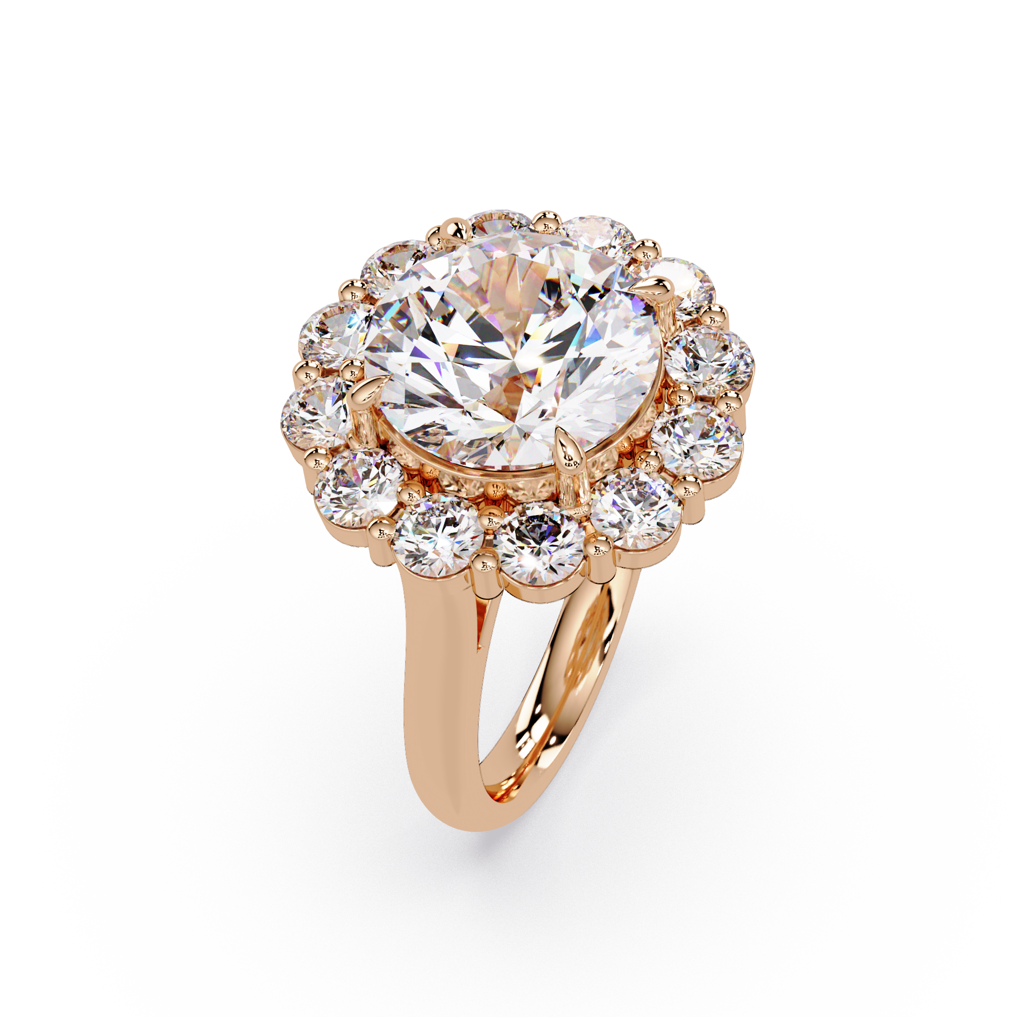 Scalloped Floral Halo Round Cut Diamond Ring