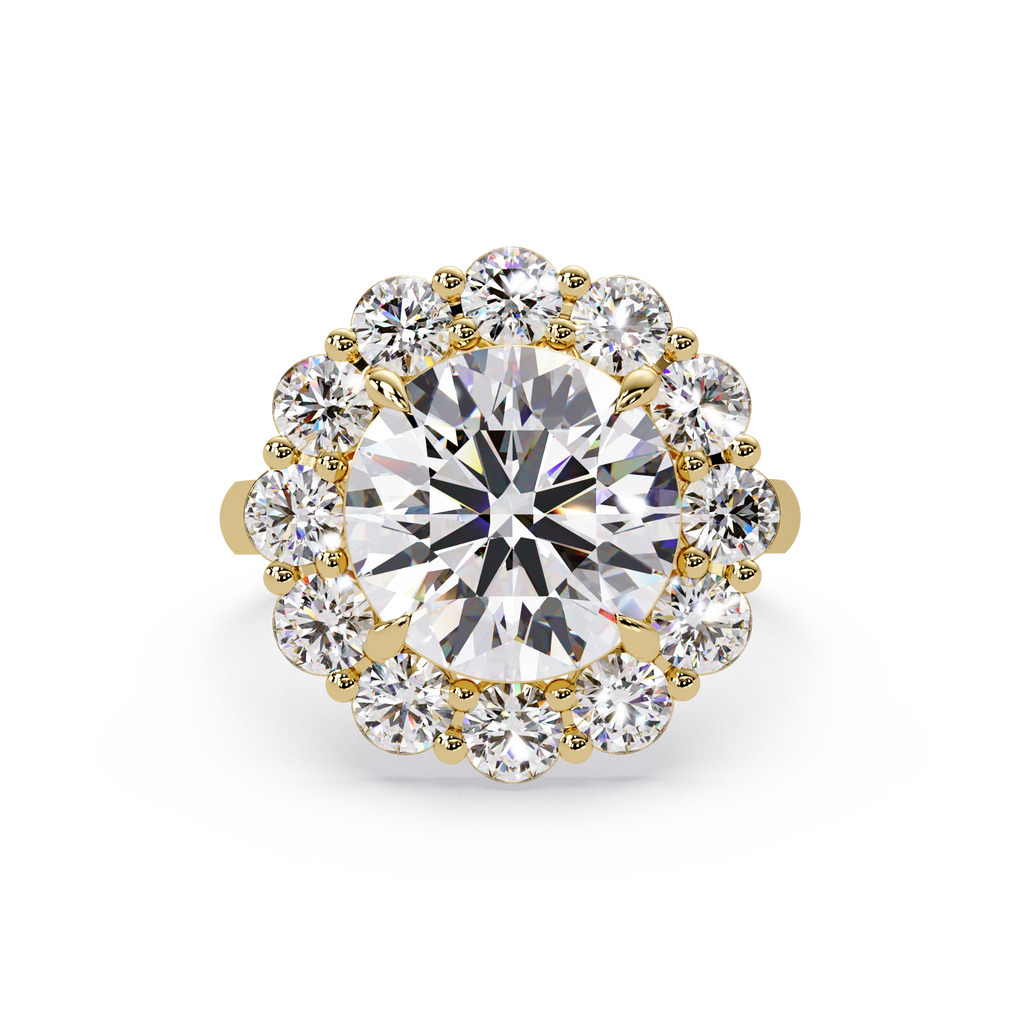 Scalloped Floral Halo Round Cut Diamond Ring