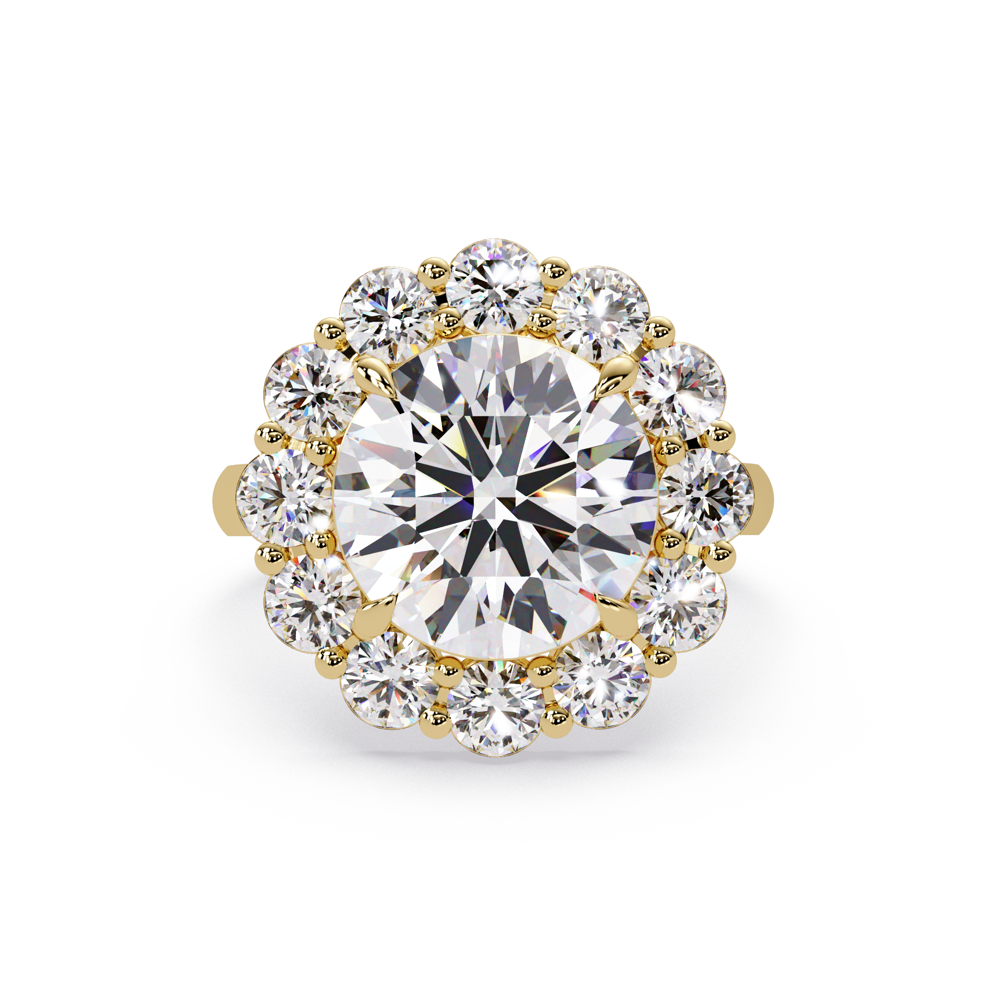 Scalloped Floral Halo Round Cut Diamond Ring