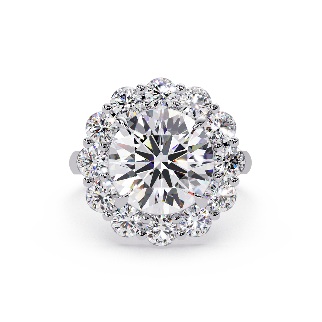 Scalloped Floral Halo Round Cut Diamond Ring