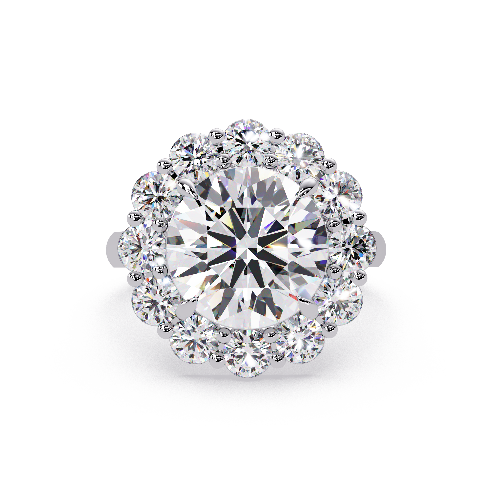Scalloped Floral Halo Round Cut Diamond Ring