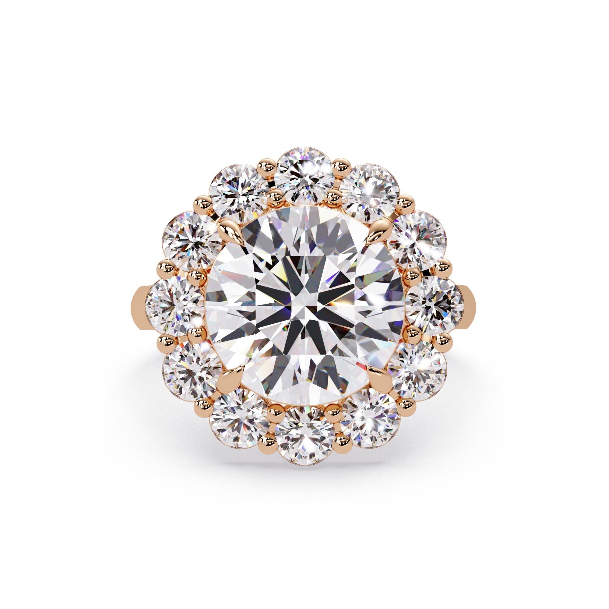 Scalloped Floral Halo Round Cut Diamond Ring