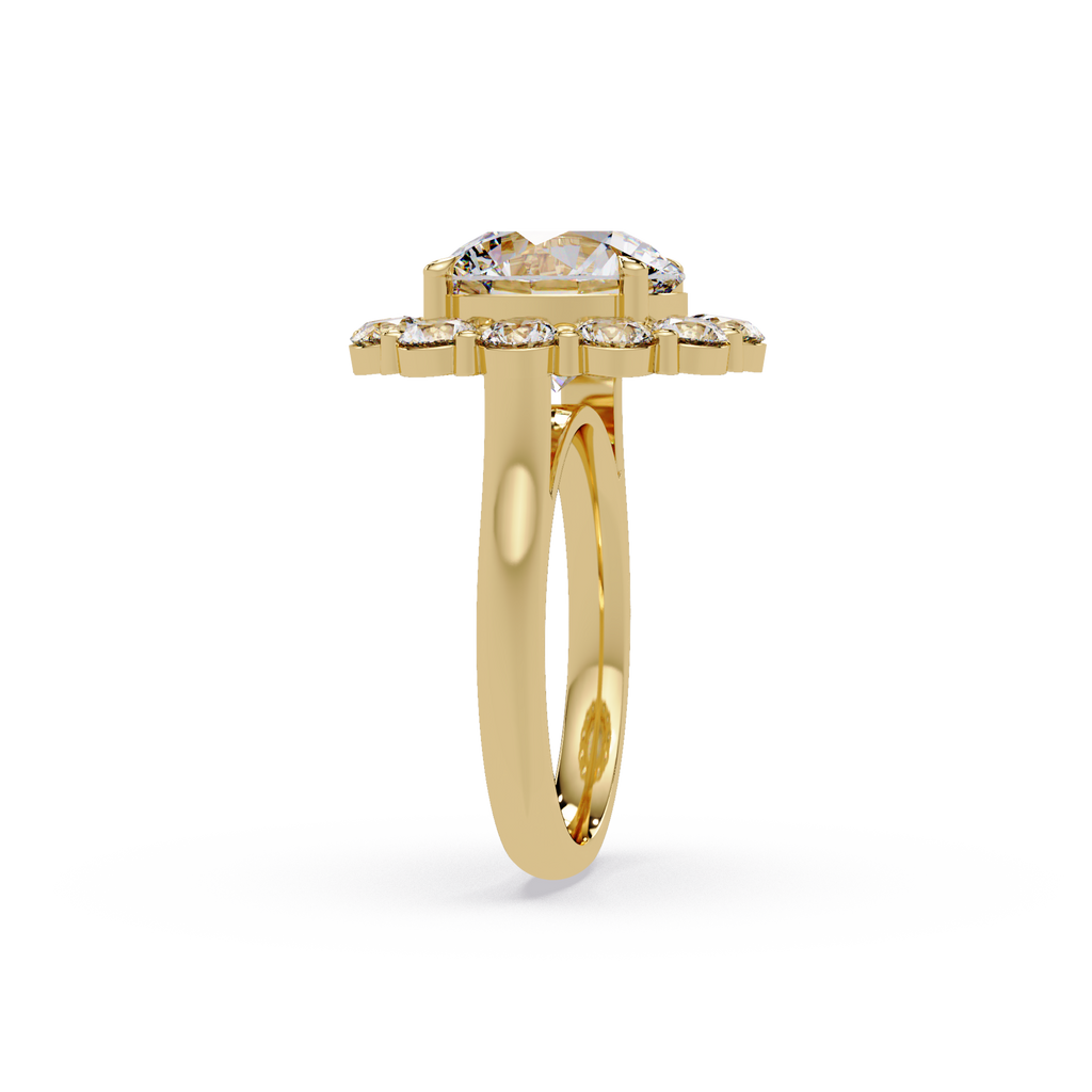 Scalloped Floral Halo Round Cut Diamond Ring