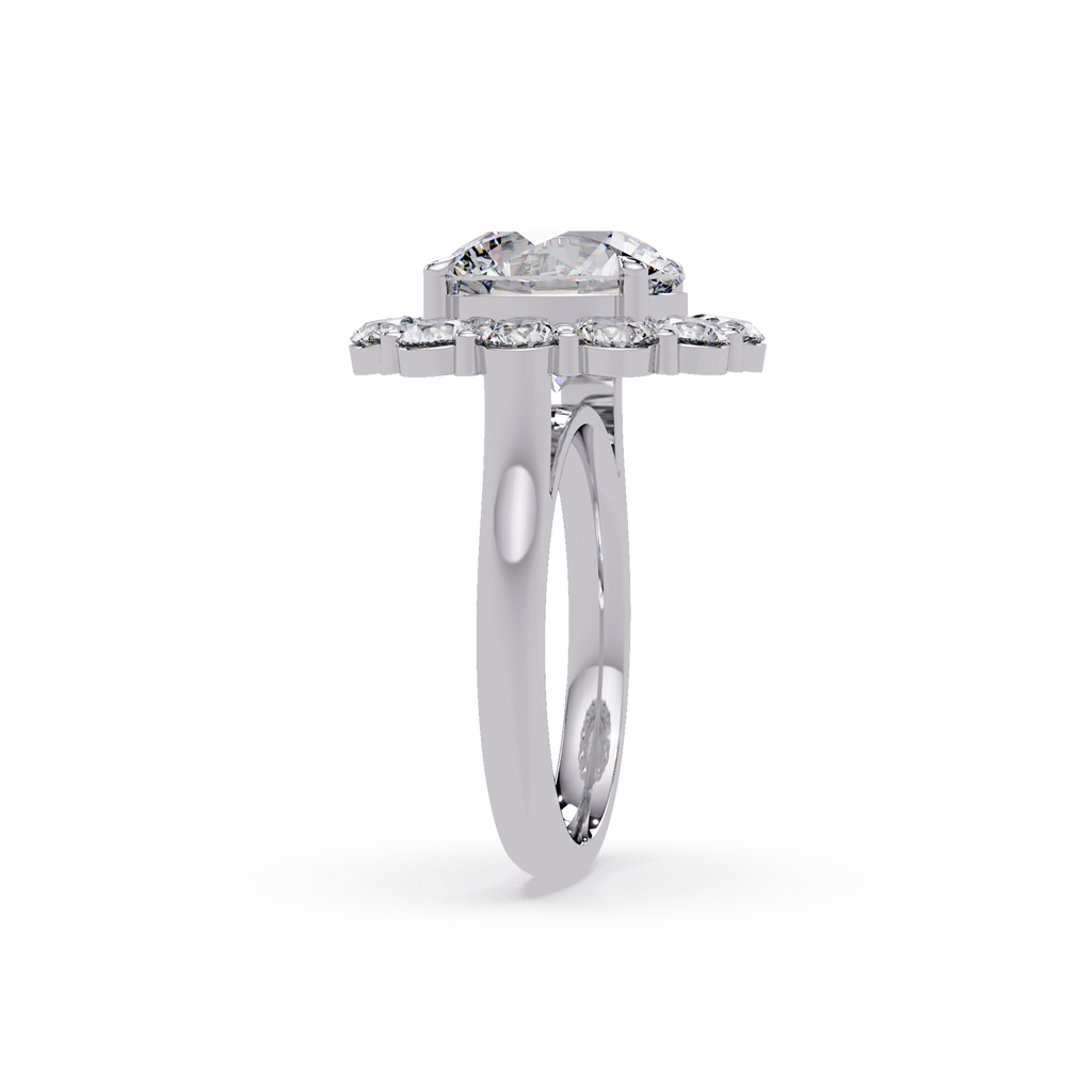 Scalloped Floral Halo Round Cut Diamond Ring