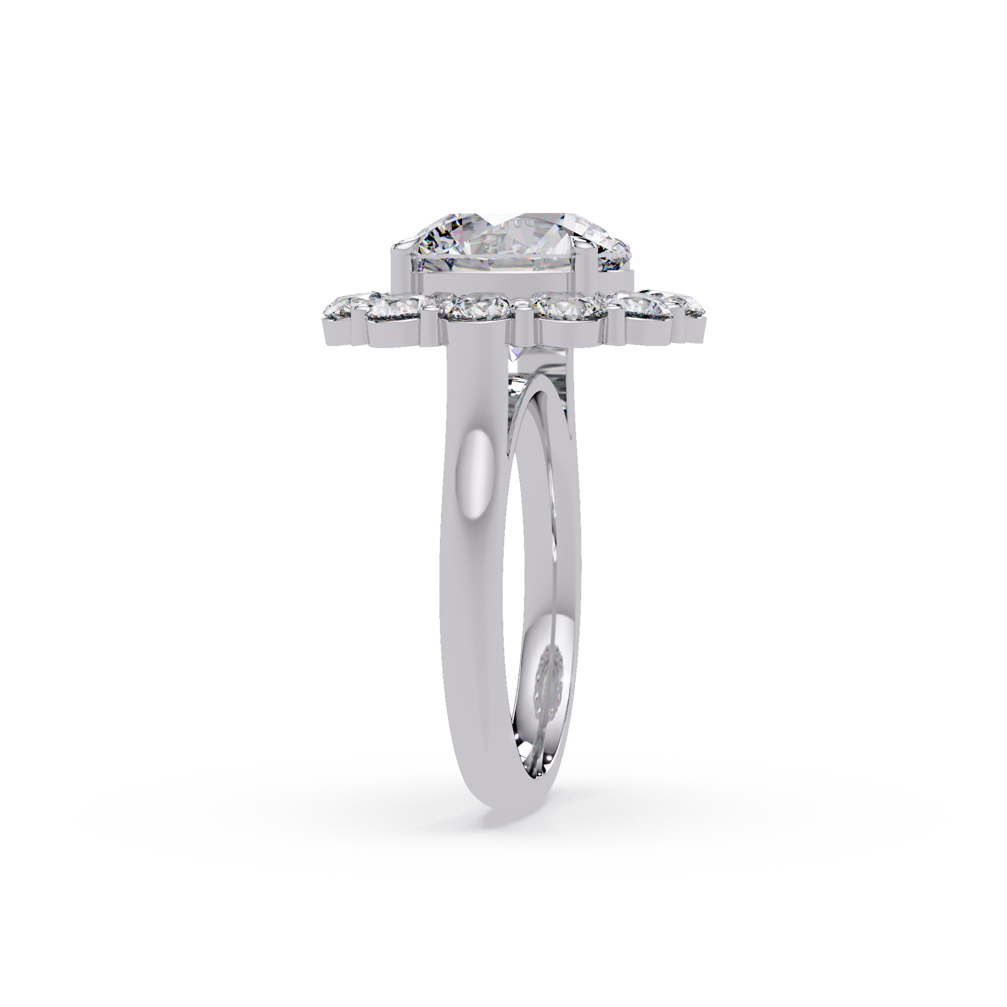 Scalloped Floral Halo Round Cut Diamond Ring