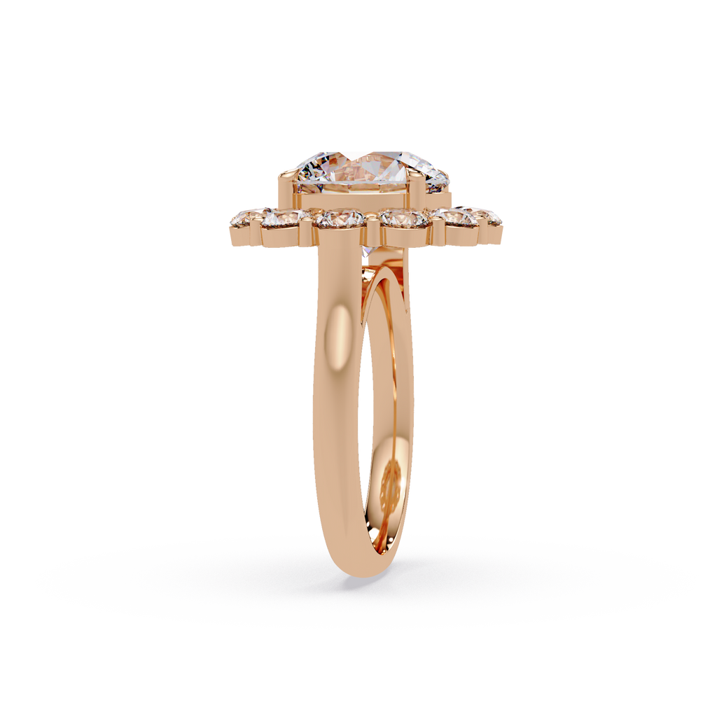 Scalloped Floral Halo Round Cut Diamond Ring