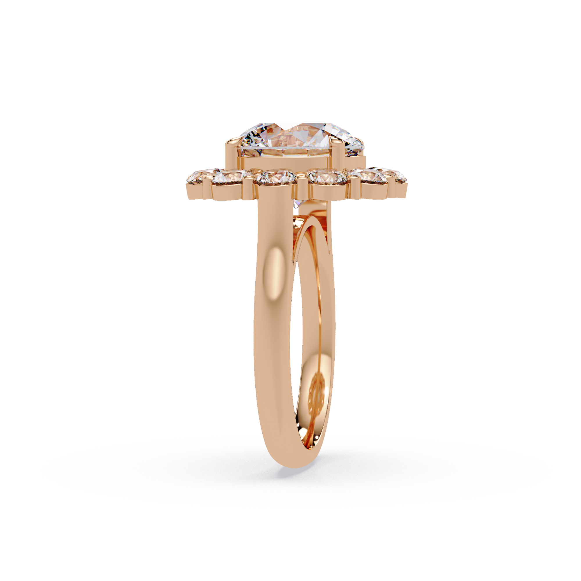 Scalloped Floral Halo Round Cut Diamond Ring