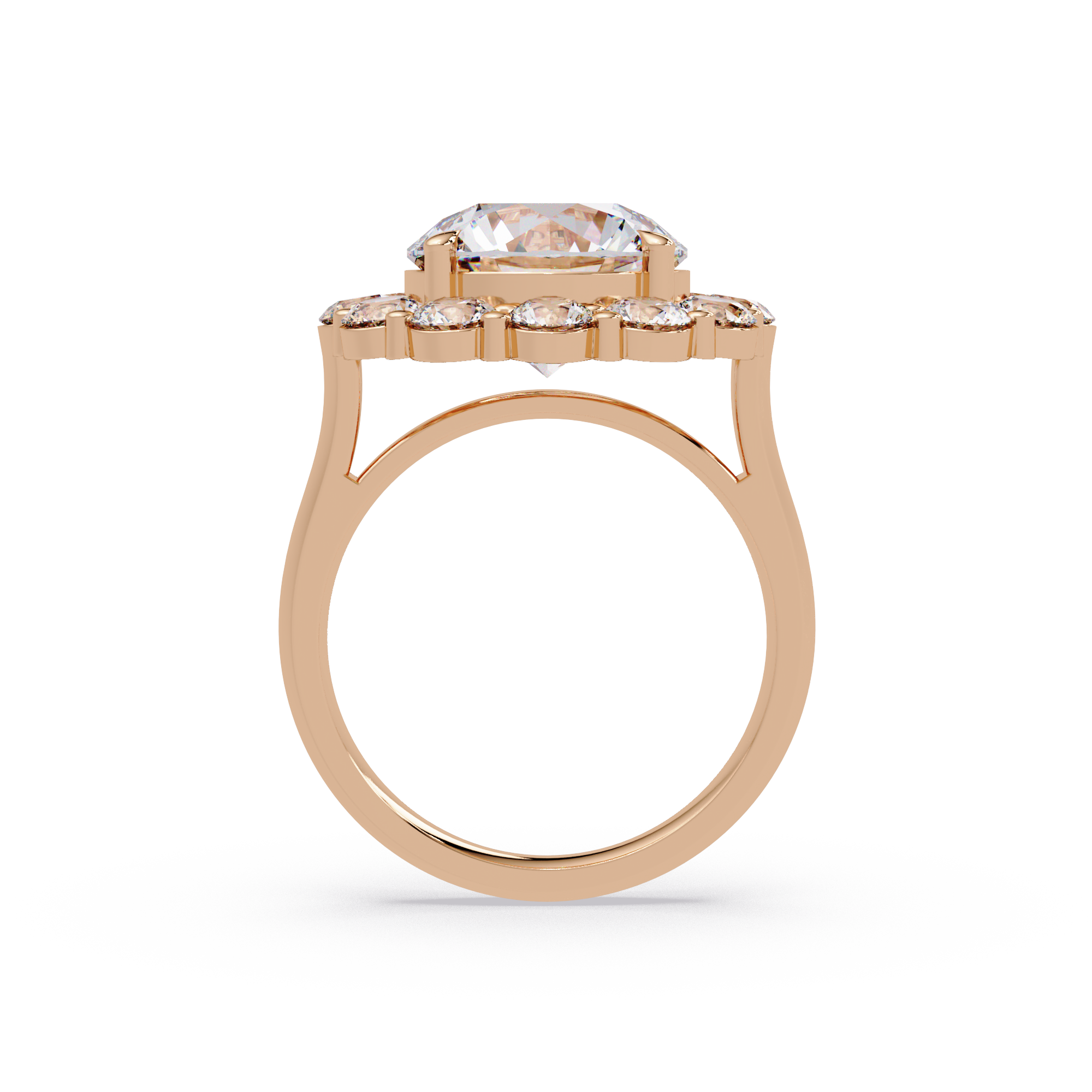 Scalloped Floral Halo Round Cut Diamond Ring