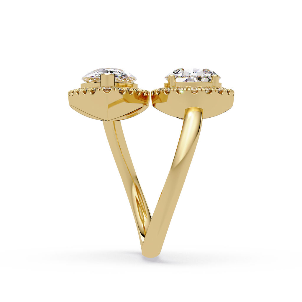Two-Stone Pear Shape Diamond Halo Engagement Ring