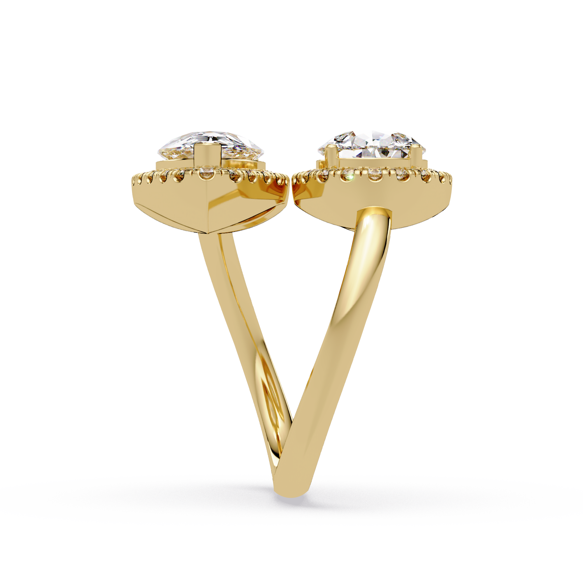 Two-Stone Pear Shape Diamond Halo Engagement Ring