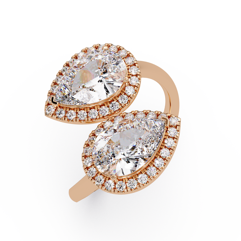 Two-Stone Pear Shape Diamond Halo Engagement Ring
