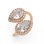 Two-Stone Pear Shape Diamond Halo Engagement Ring