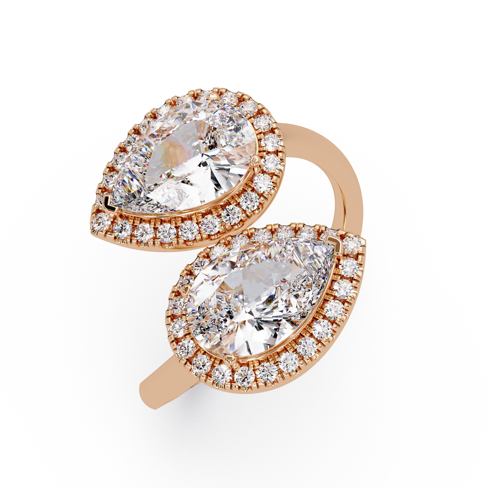 Two-Stone Pear Shape Diamond Halo Engagement Ring