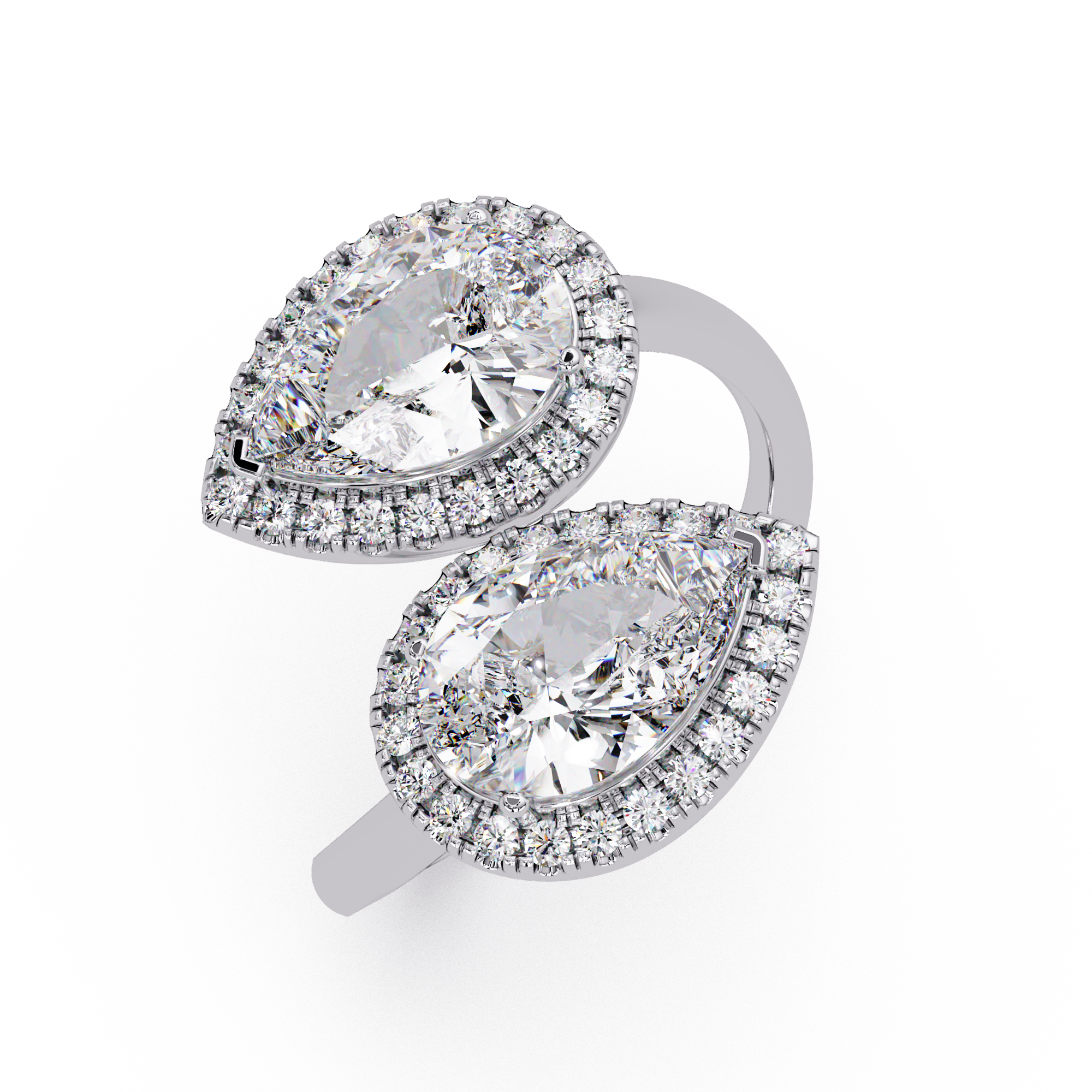 Two-Stone Pear Shape Diamond Halo Engagement Ring