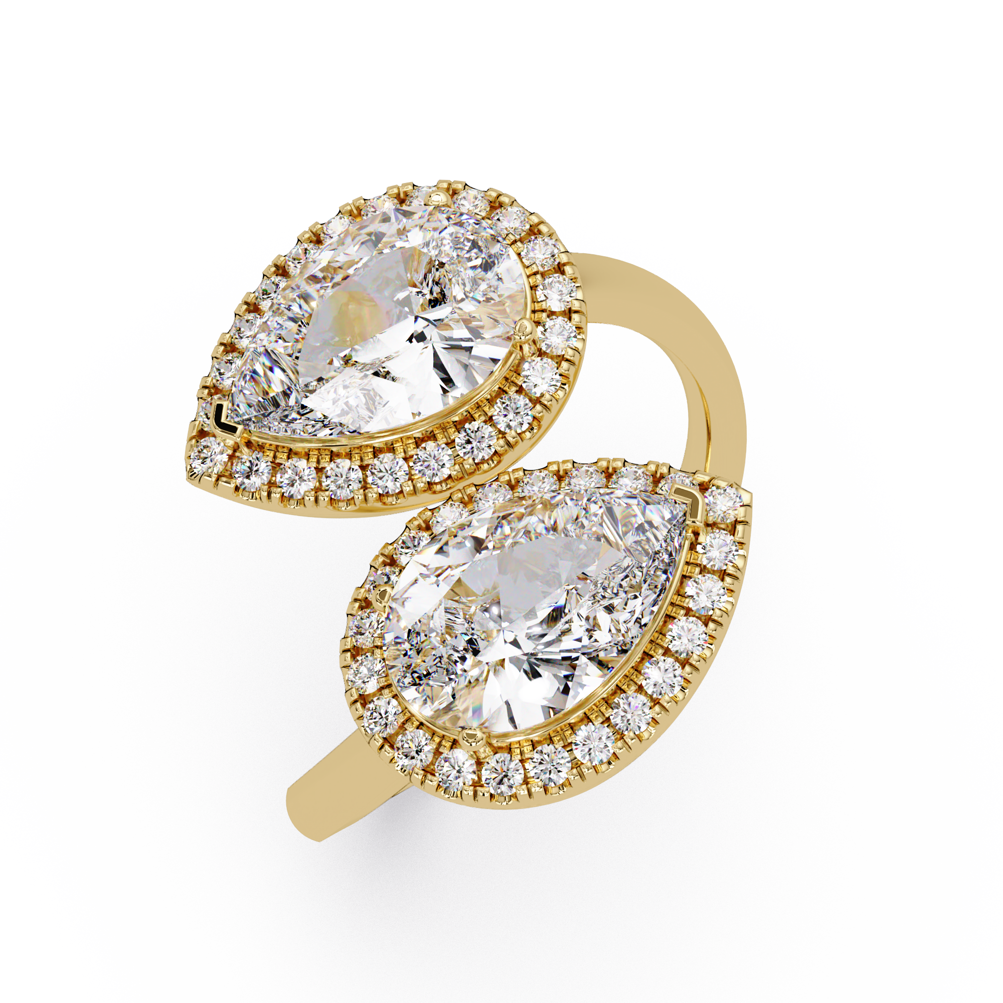 Two-Stone Pear Shape Diamond Halo Engagement Ring