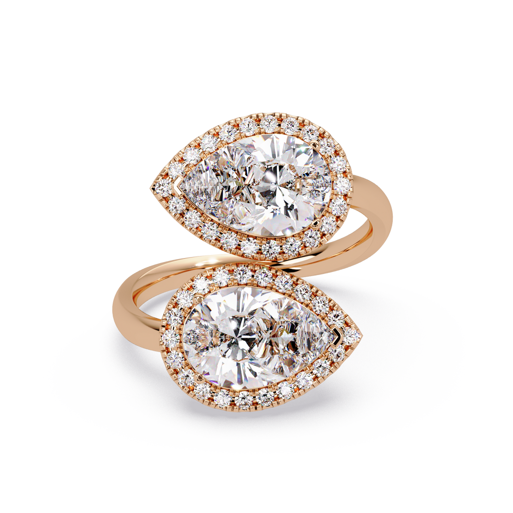 Two-Stone Pear Shape Diamond Halo Engagement Ring