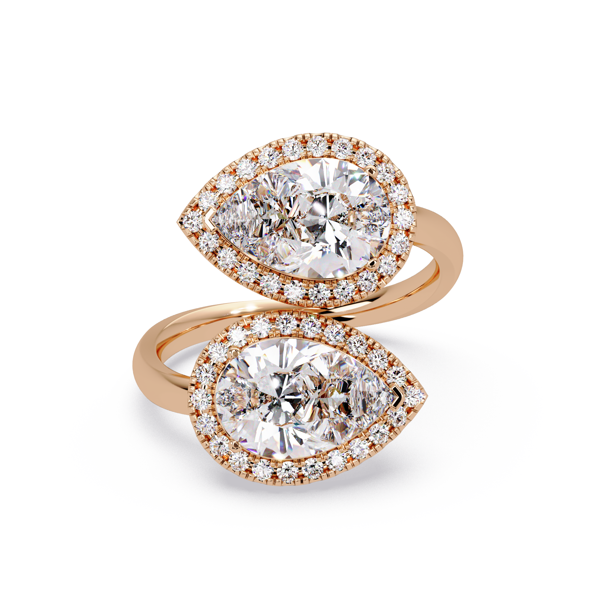 Two-Stone Pear Shape Diamond Halo Engagement Ring