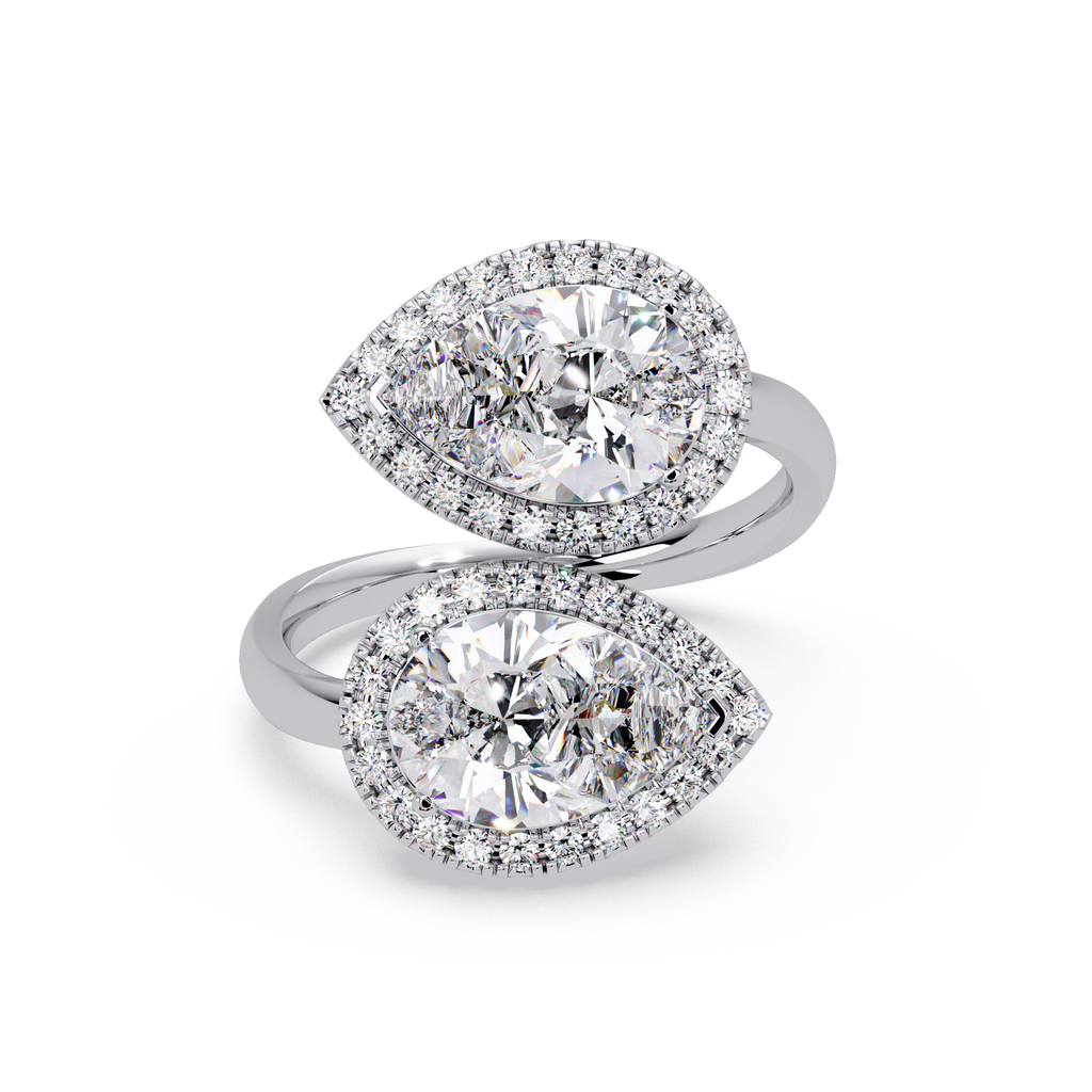Two-Stone Pear Shape Diamond Halo Engagement Ring